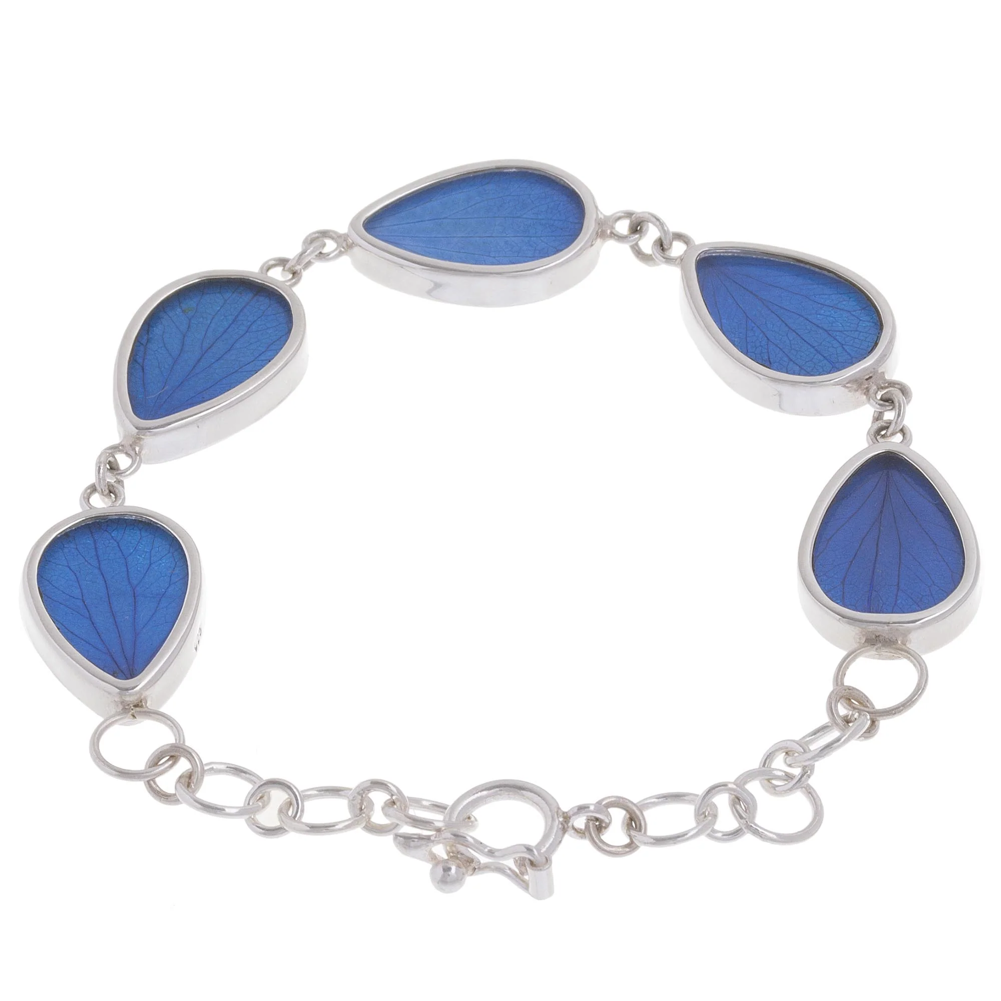 Petal Rain in Blue Blue Hydrangea Leaf Sterling Silver Teardrop Link Bracelet - Image 4