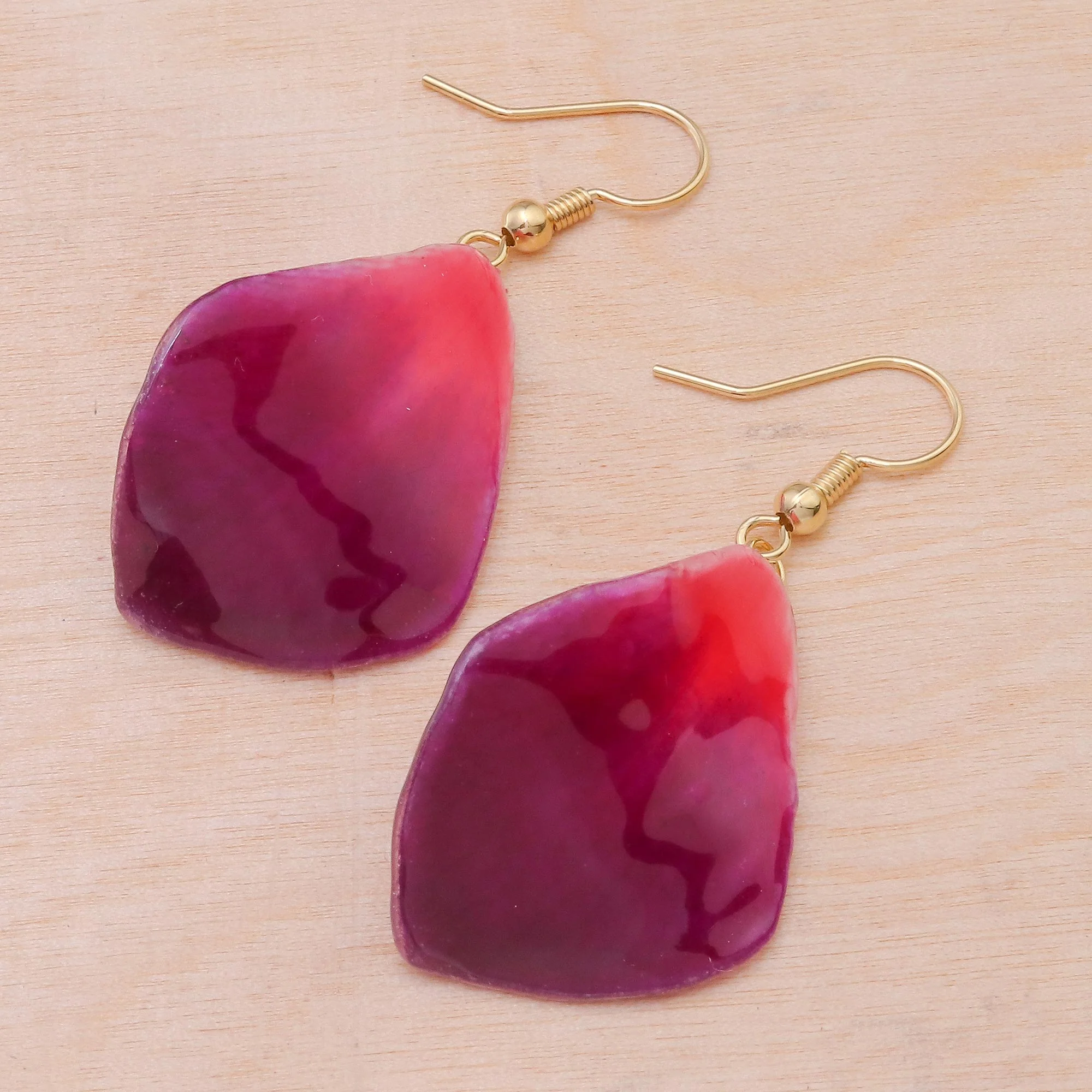 Petal Rain Natural Orchid Flower Dangle Earrings in Magenta - Image 3