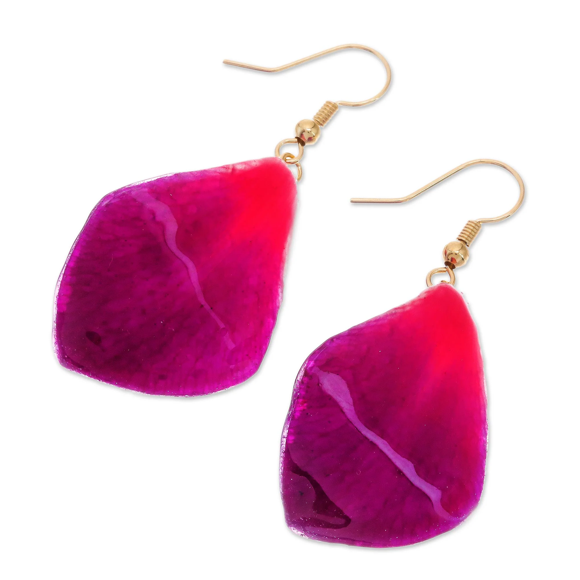 Petal Rain Natural Orchid Flower Dangle Earrings in Magenta - Image 4