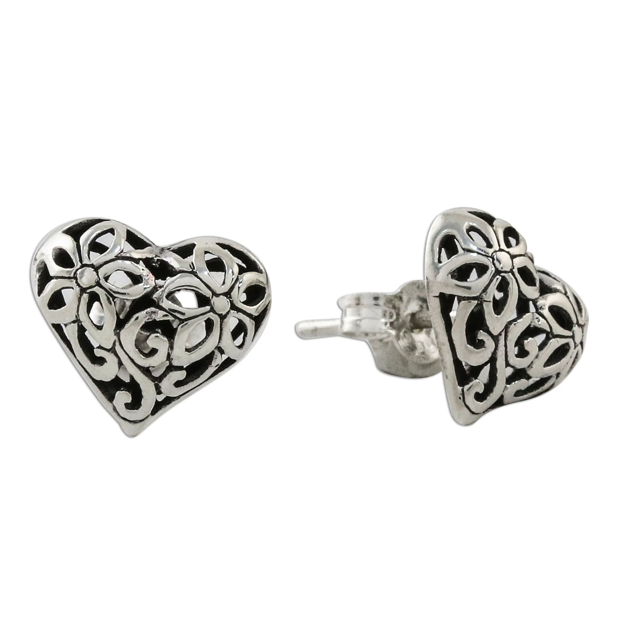 Petaled Hearts Floral Heart-Shaped Sterling Silver Earrings from Thailand - Image 4
