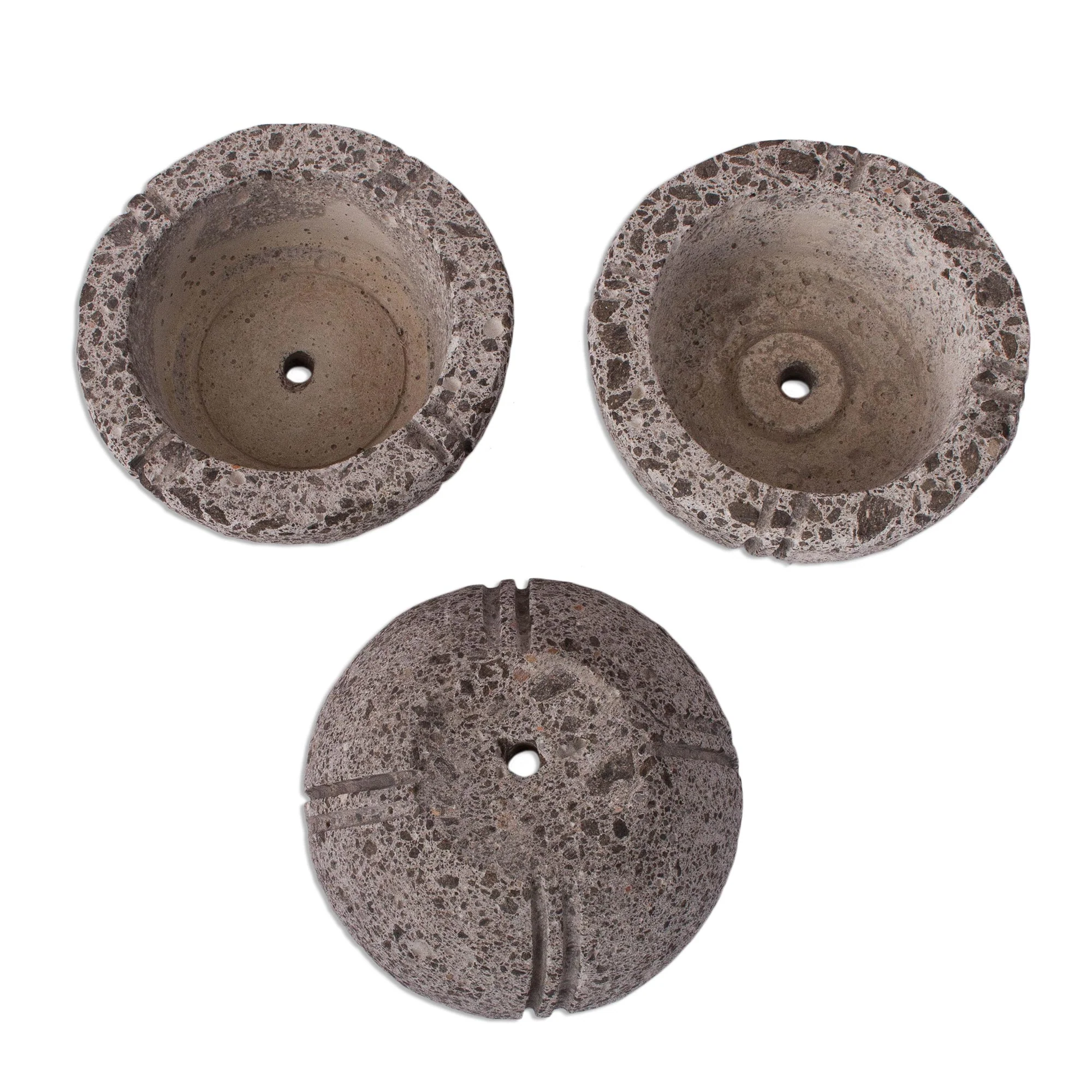 Petite Fleurs Round Reclaimed Stone Flower Pots from Mexico (Set of 3) - Image 3
