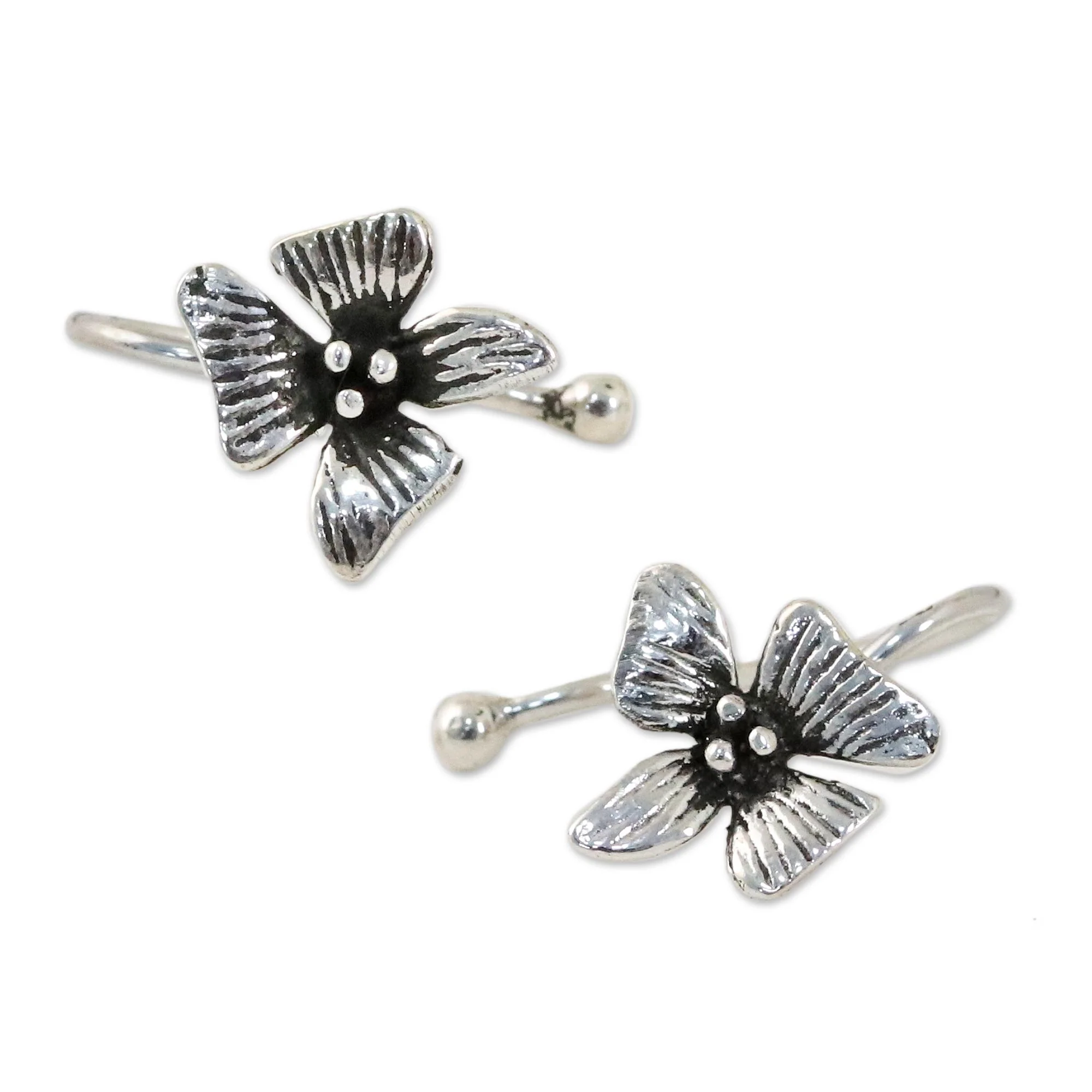 Petite Orchids Sterling Silver Orchid Flower Ear Cuffs from Thailand - Image 2