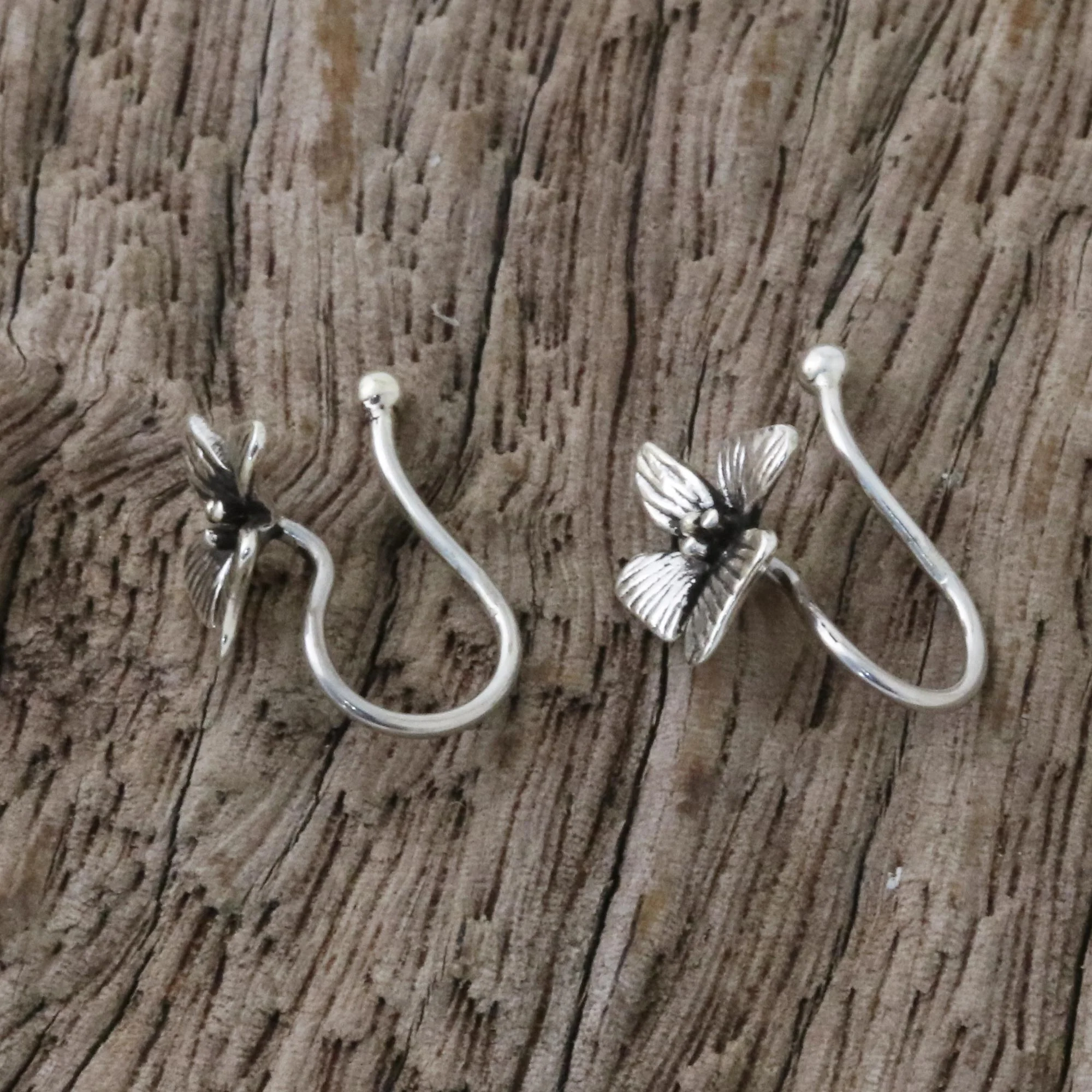 Petite Orchids Sterling Silver Orchid Flower Ear Cuffs from Thailand - Image 3