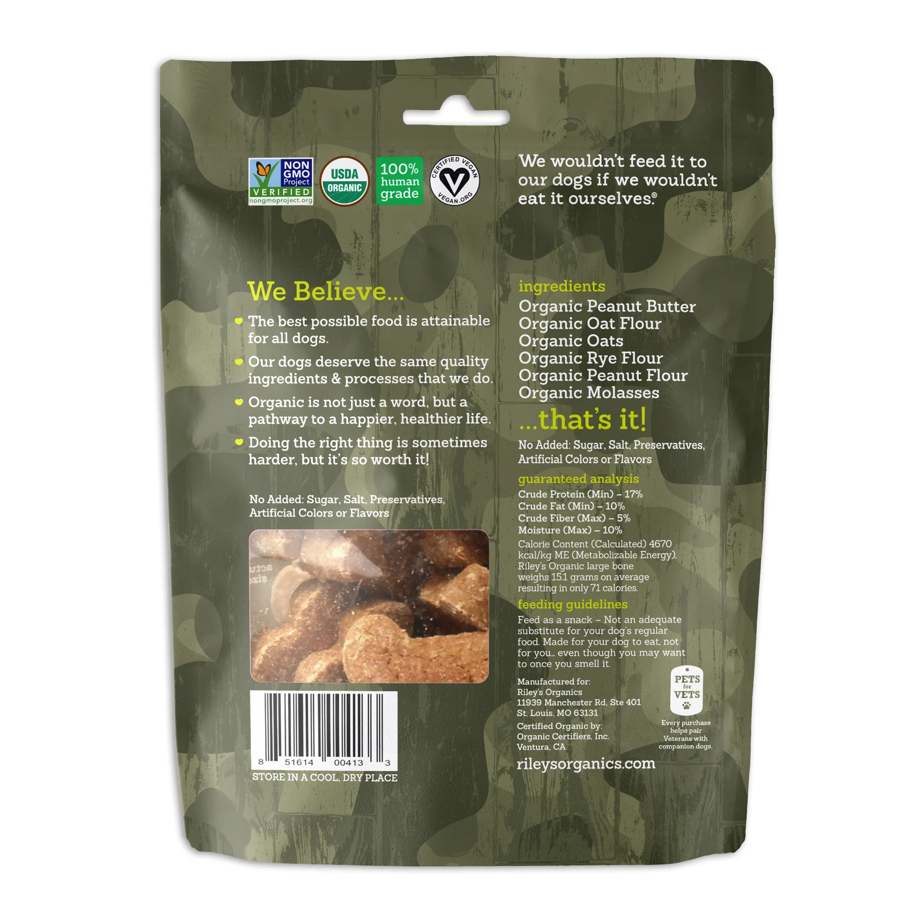 Pets for Vets Organic Peanut Butter & Molasses Baked Biscuits - Large Bone - Image 2