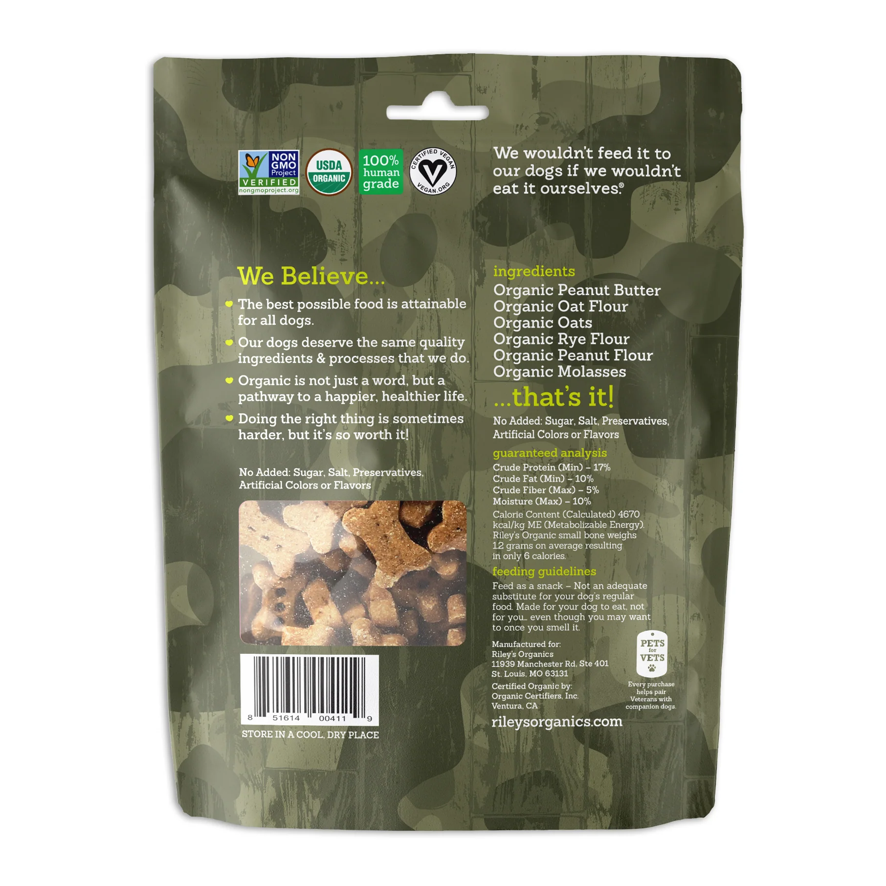 Pets for Vets Organic Peanut Butter & Molasses Baked Biscuits - Small Bone - Image 2