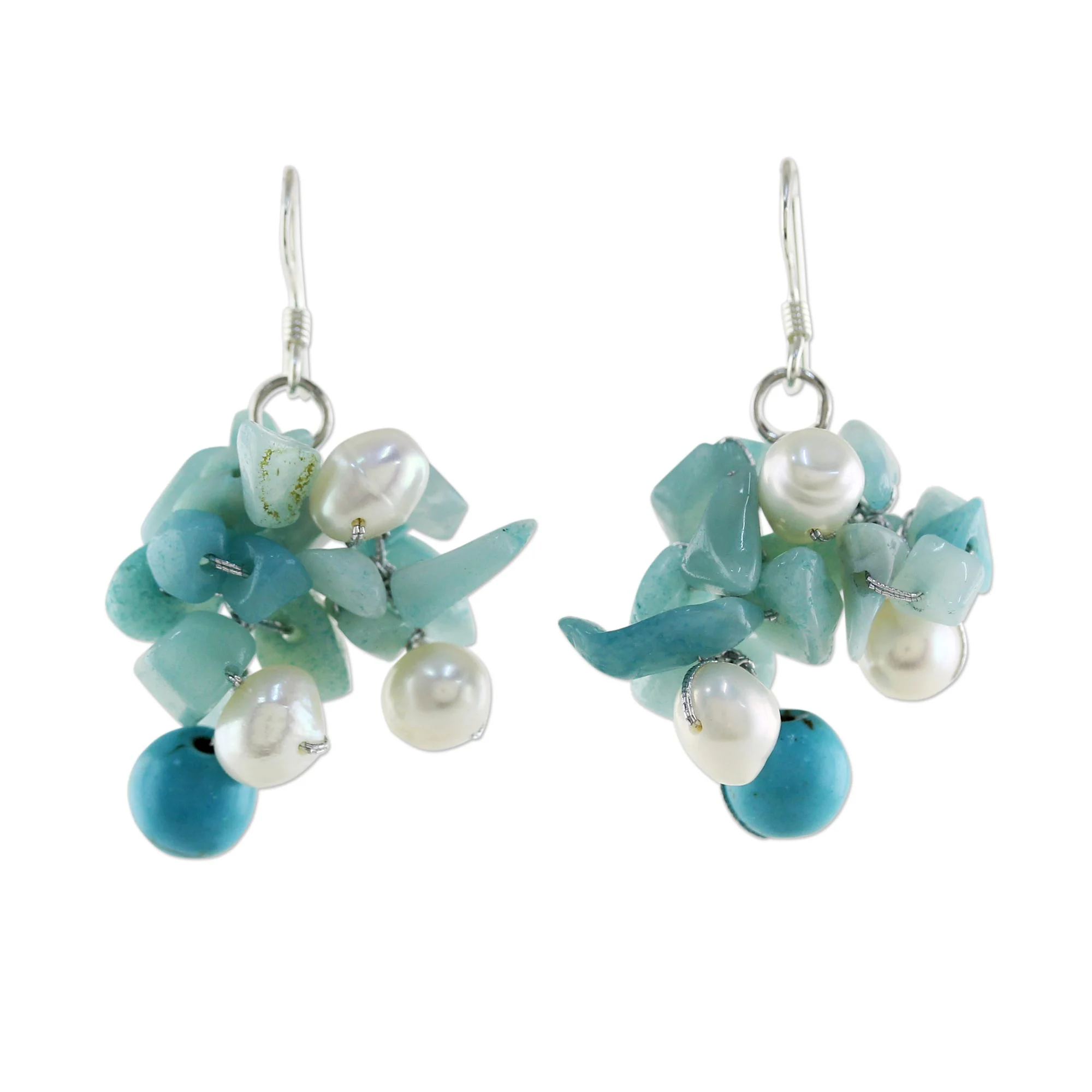 Phuket Beach Dyed Pearl & Amazonite Dangle Earrings - Image 2