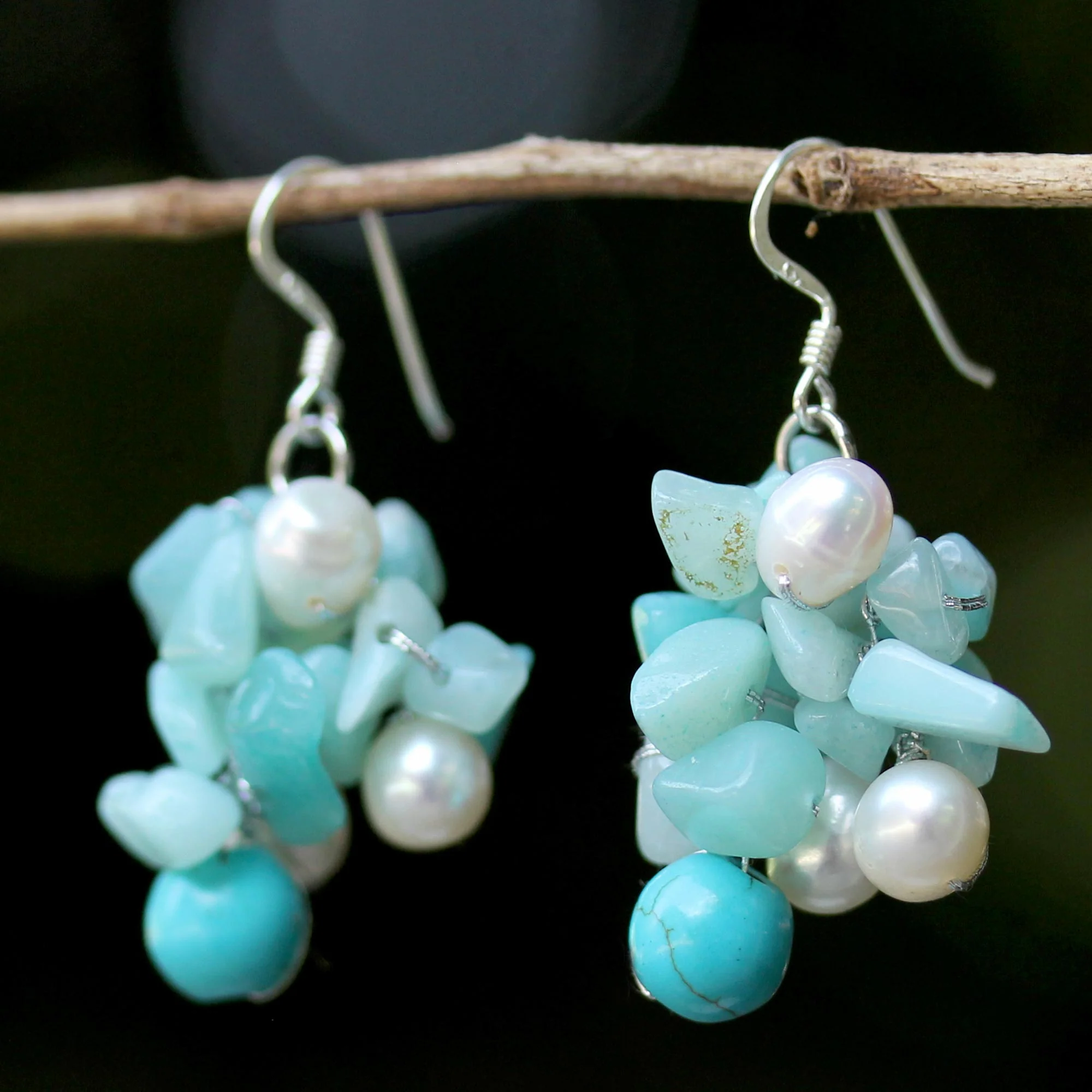 Phuket Beach Dyed Pearl & Amazonite Dangle Earrings - Image 3