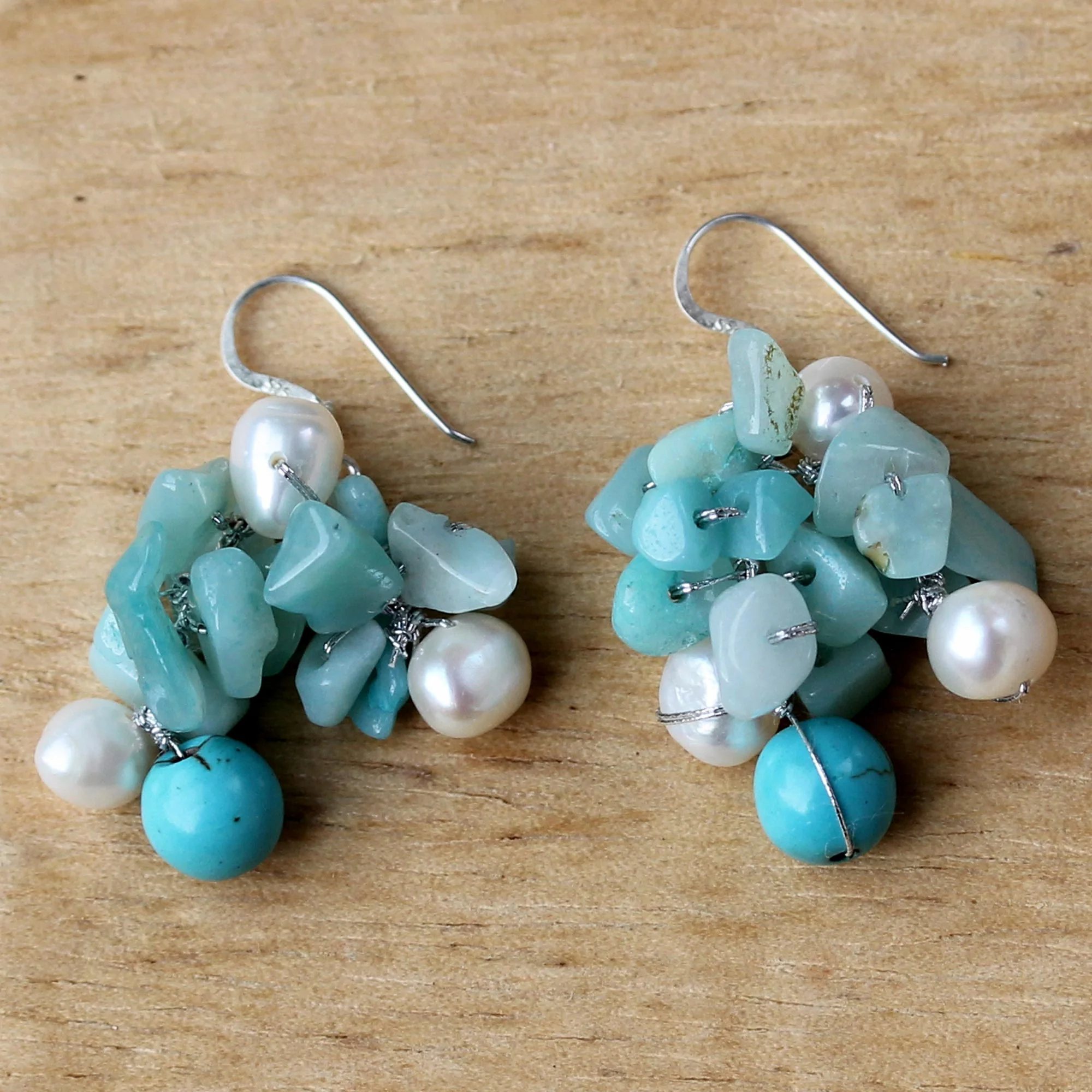 Phuket Beach Dyed Pearl & Amazonite Dangle Earrings - Image 4