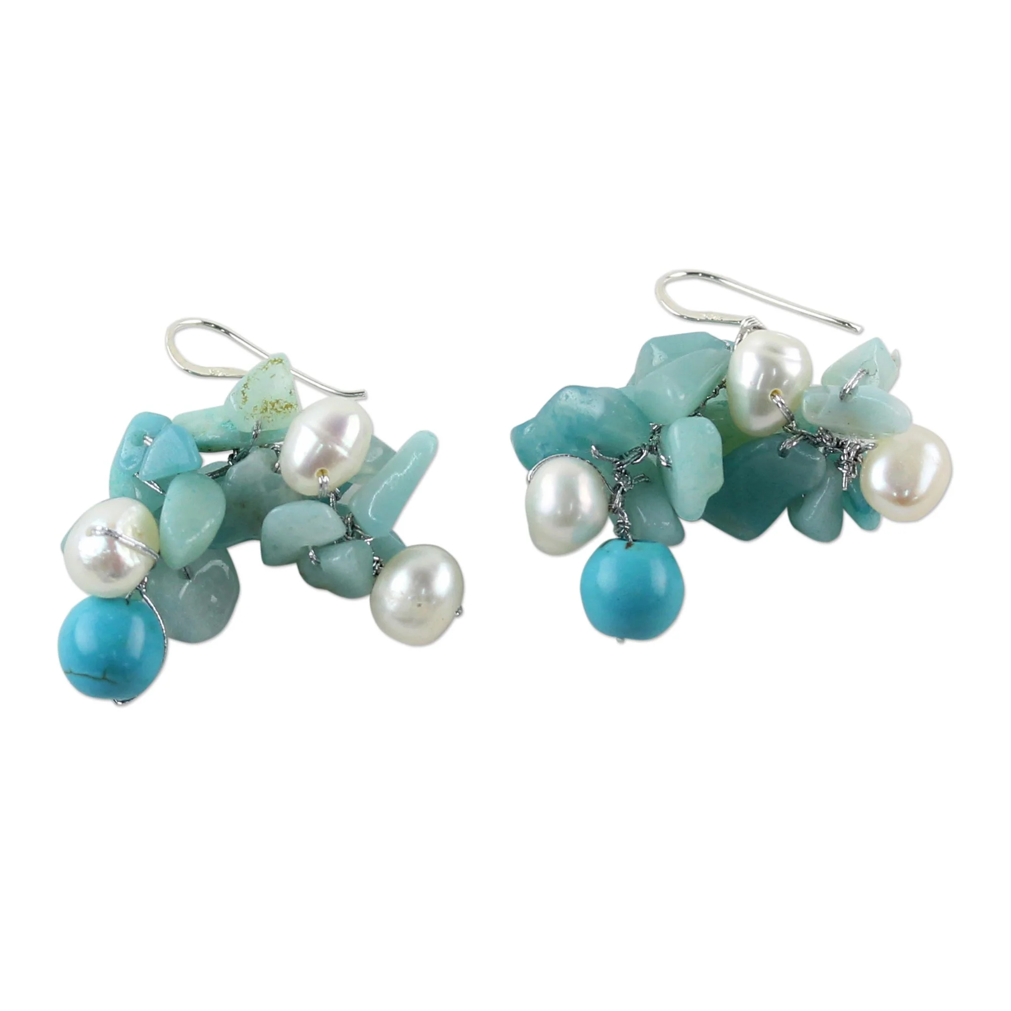 Phuket Beach Dyed Pearl & Amazonite Dangle Earrings - Image 5