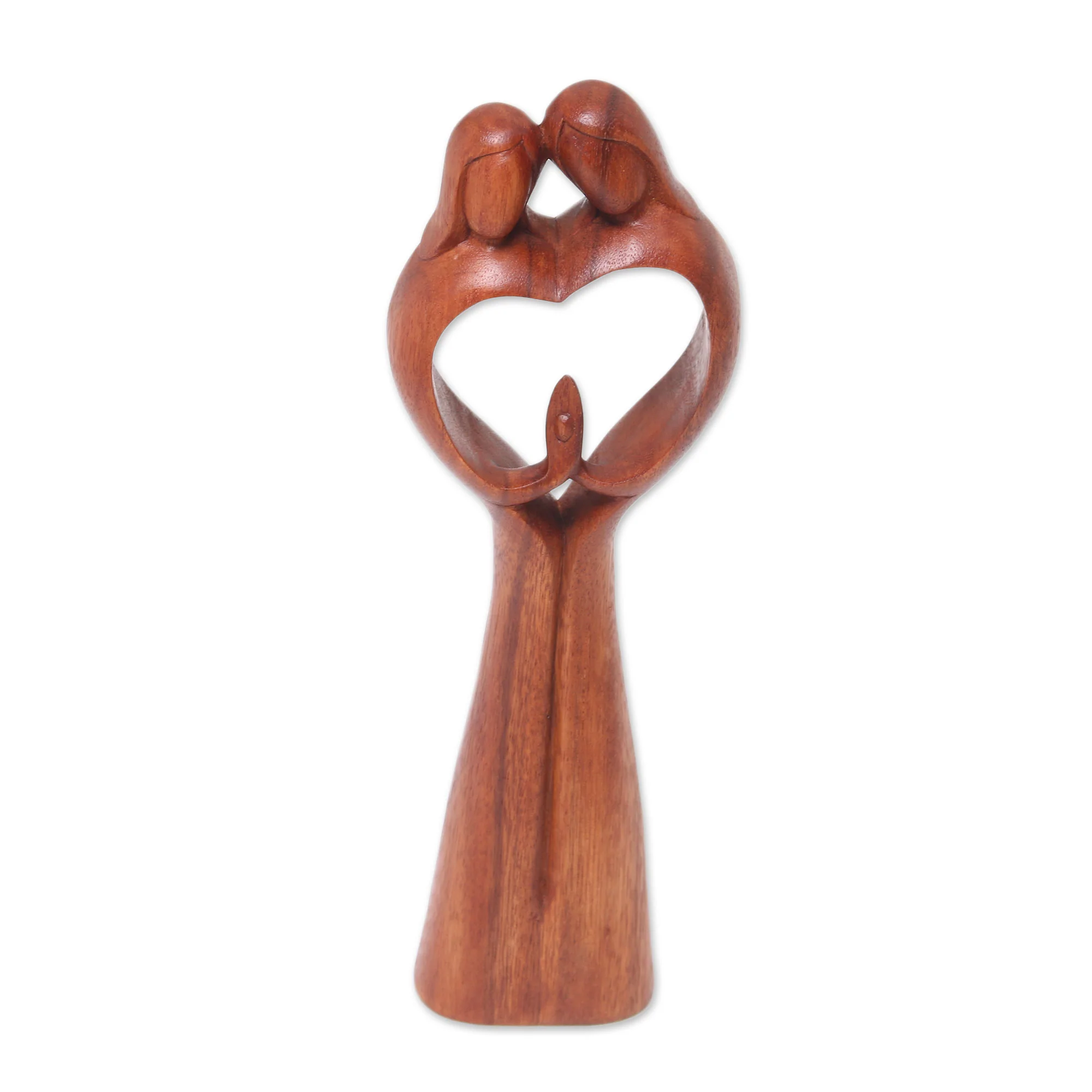 Piece of Me Hand-Carved Couple Family Love Suar Wood Heart Sculpture - Image 2