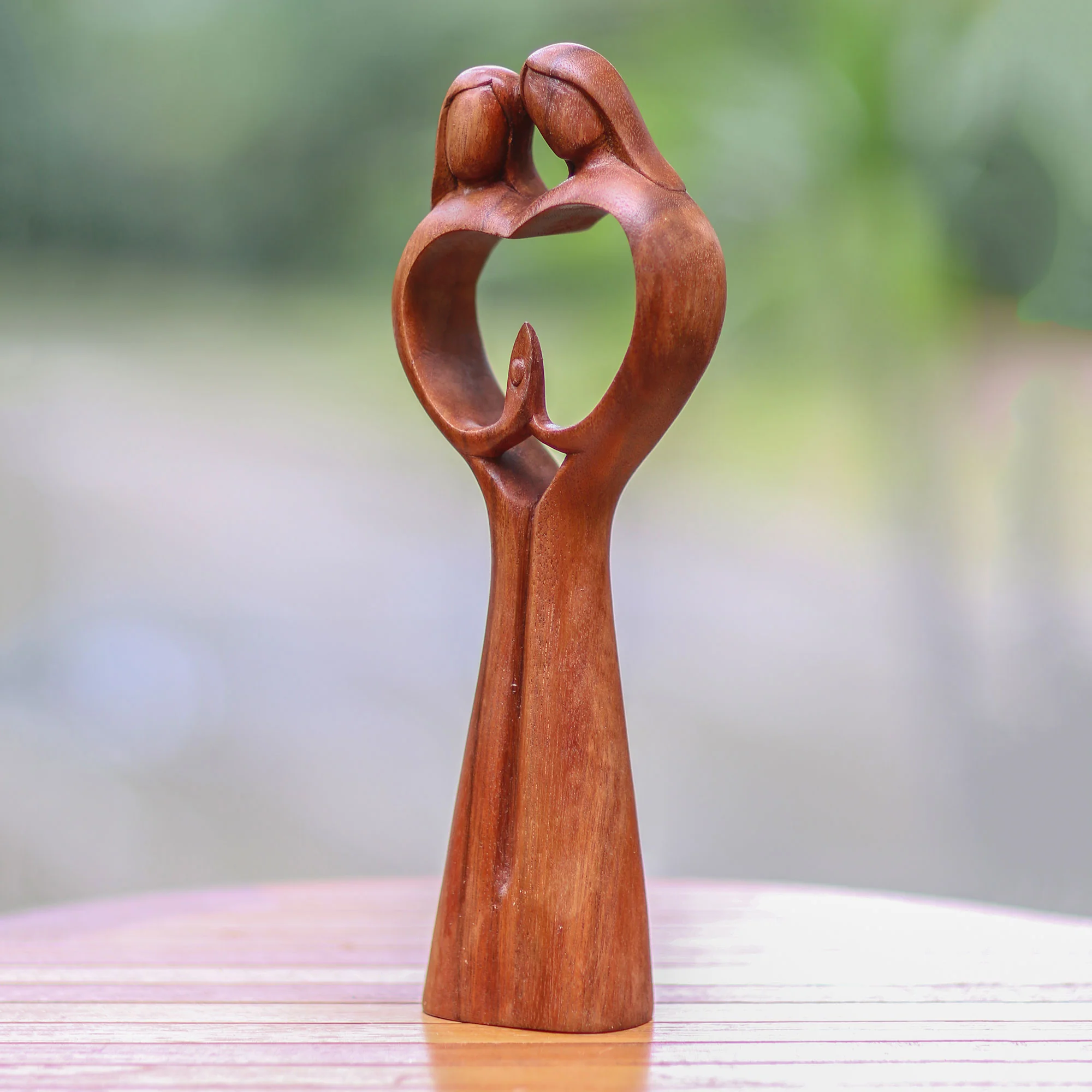 Piece of Me Hand-Carved Couple Family Love Suar Wood Heart Sculpture - Image 3