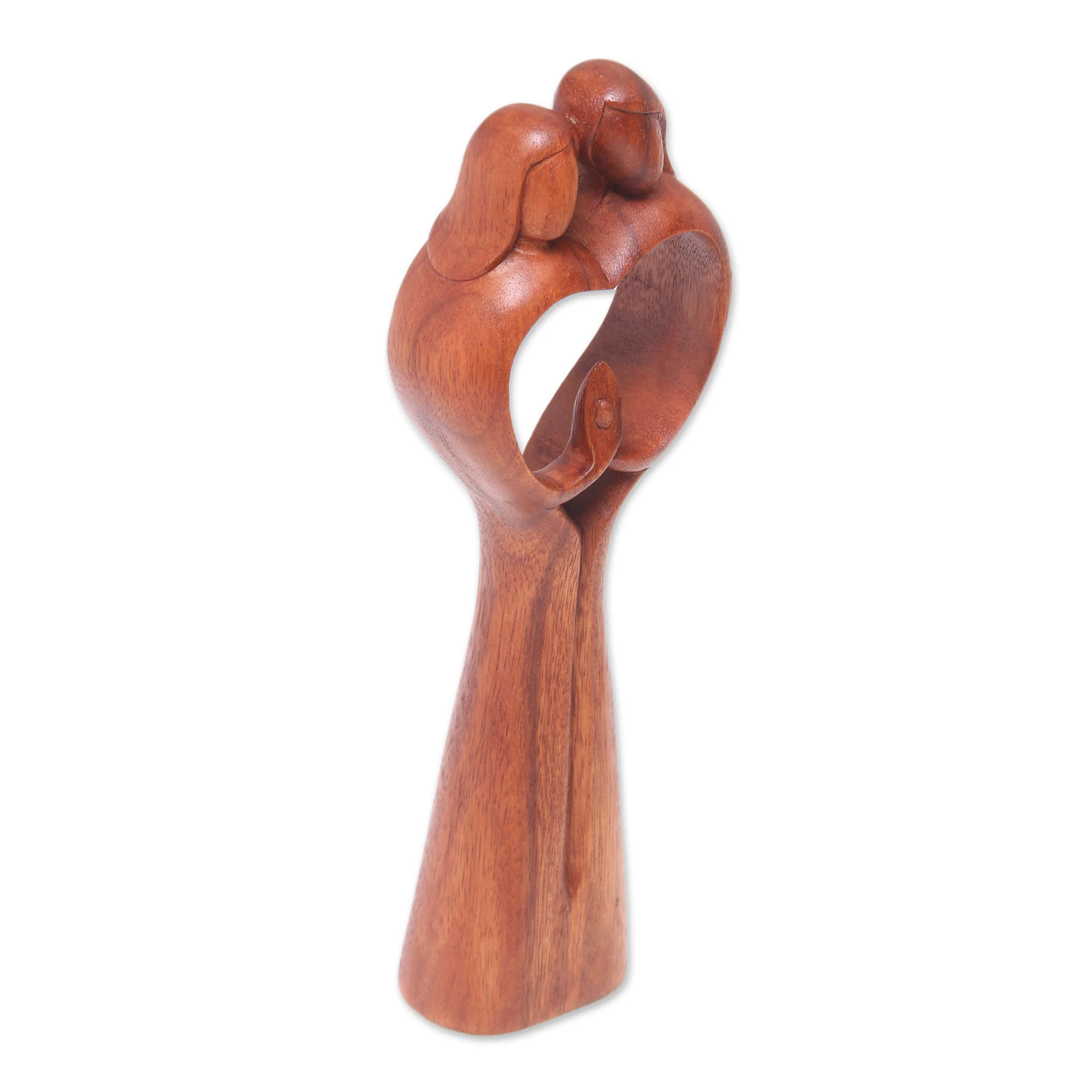 Piece of Me Hand-Carved Couple Family Love Suar Wood Heart Sculpture - Image 5