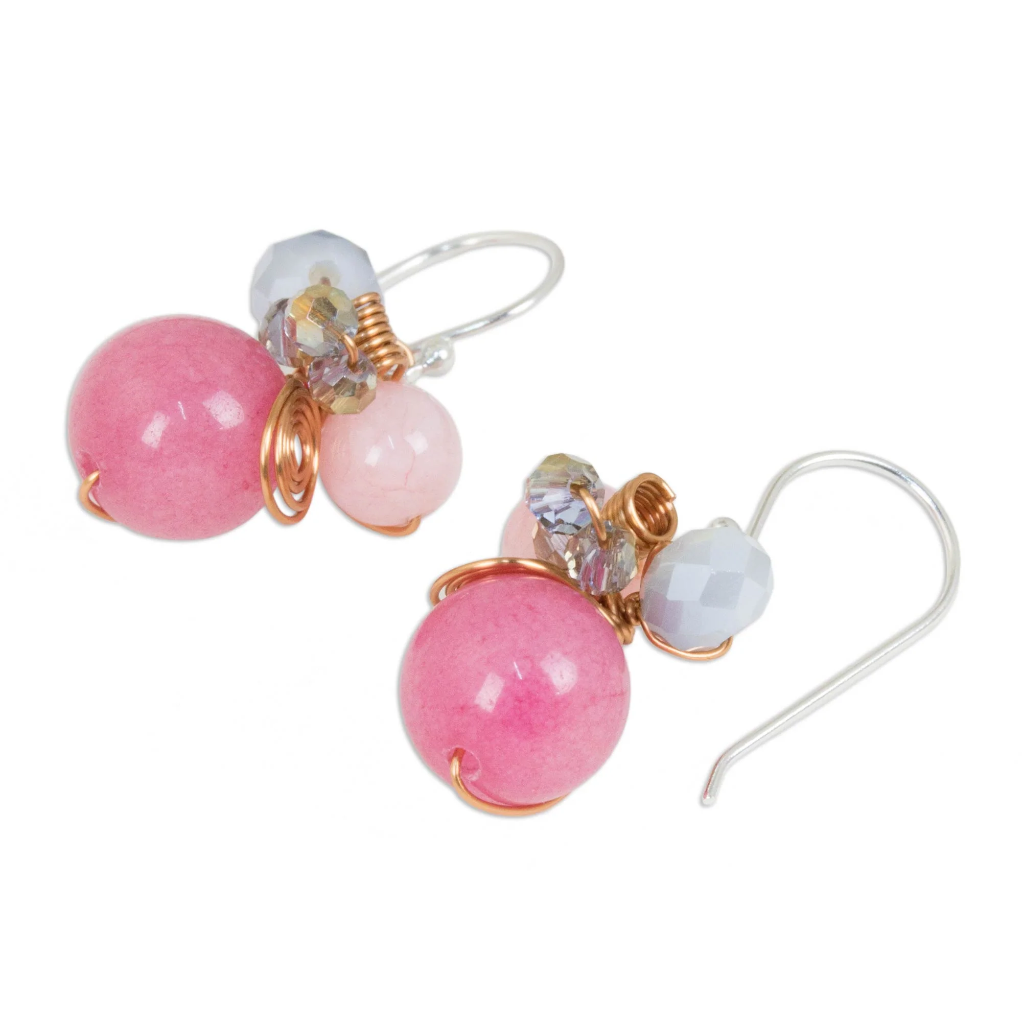 Pink Bubbles Pink Quartz and Glass Bead Dangle Earrings with Copper - Image 3
