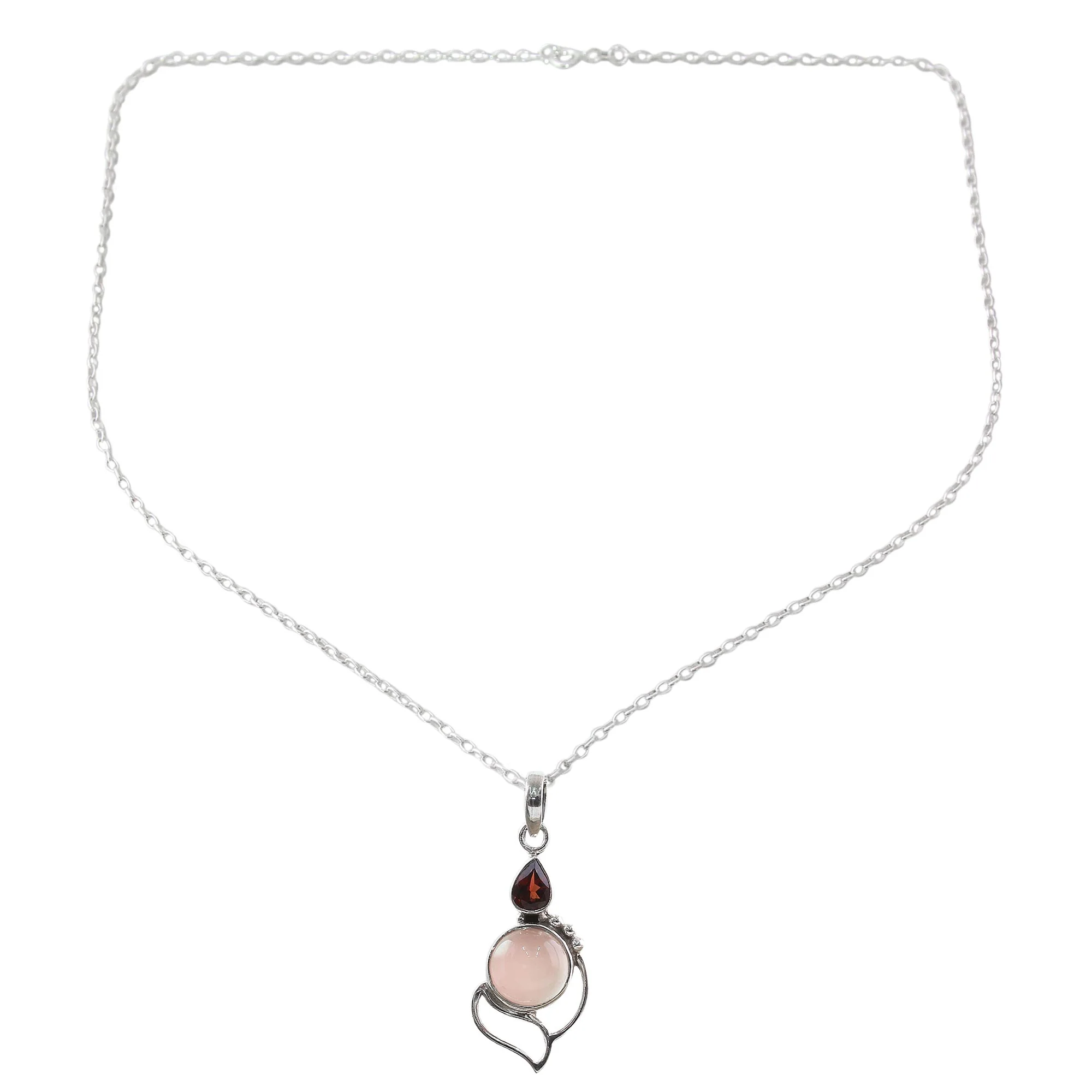 Pink Crest Garnet Chalcedony Sterling Silver Pendant Necklace India - Image 2