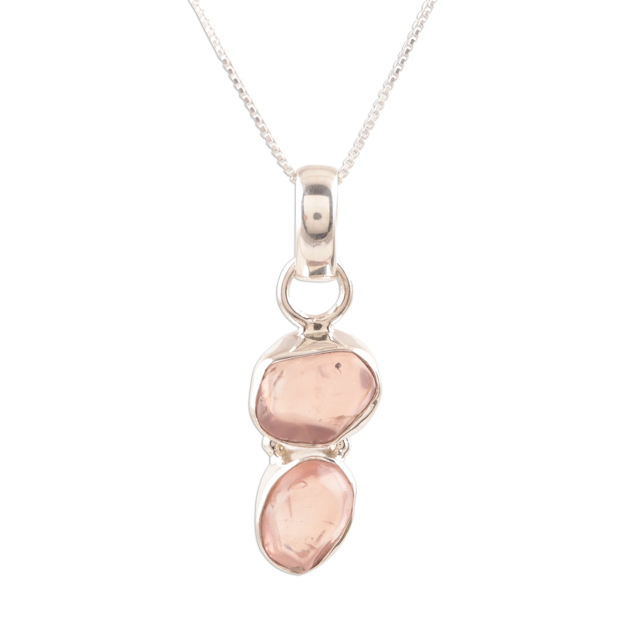 Pink Flair Rose Quartz Pendant Necklace Crafted in India - Image 2