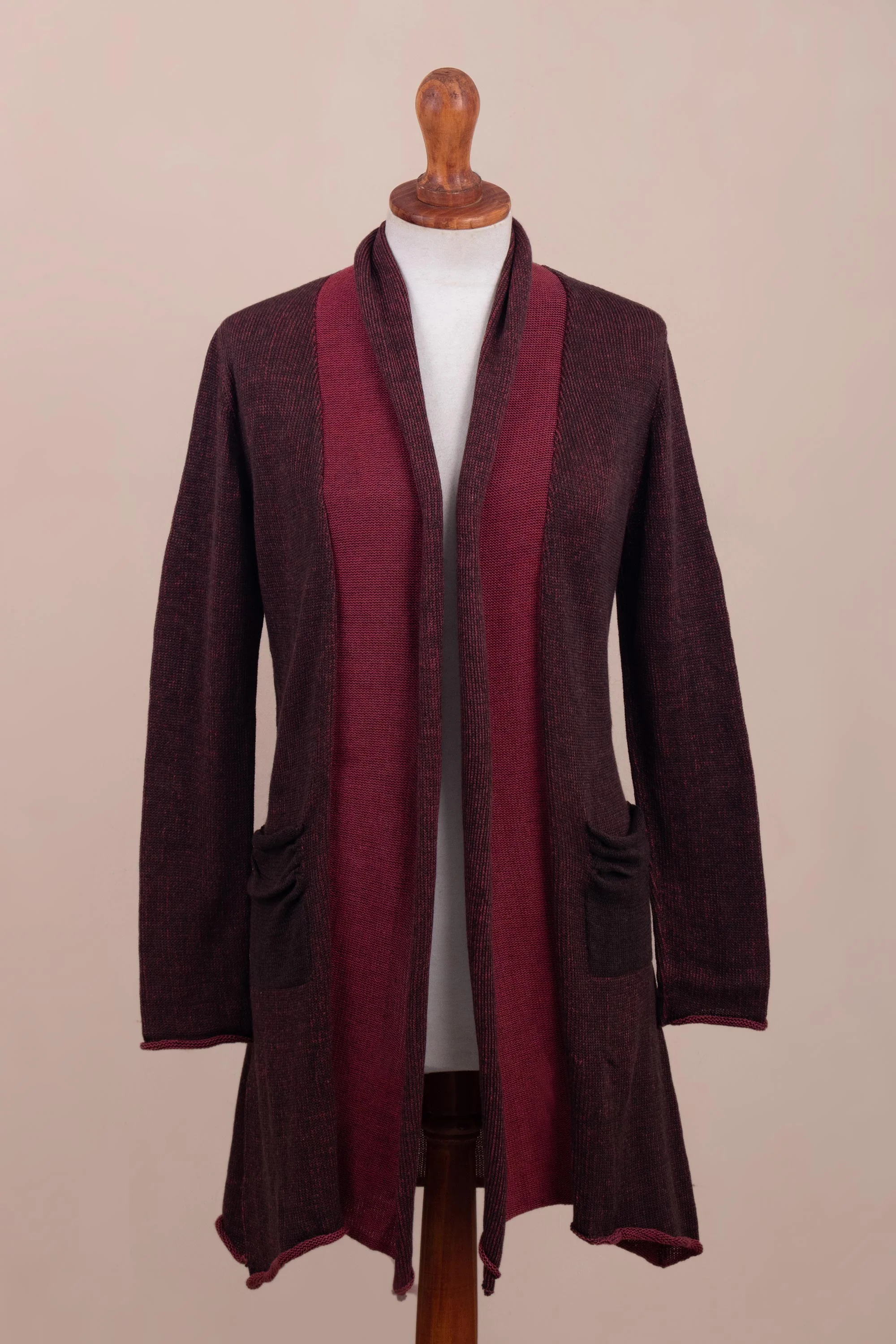 Pink Java Long Brown and Pink 100% Pima Cotton Cardigan from Peru - Image 5