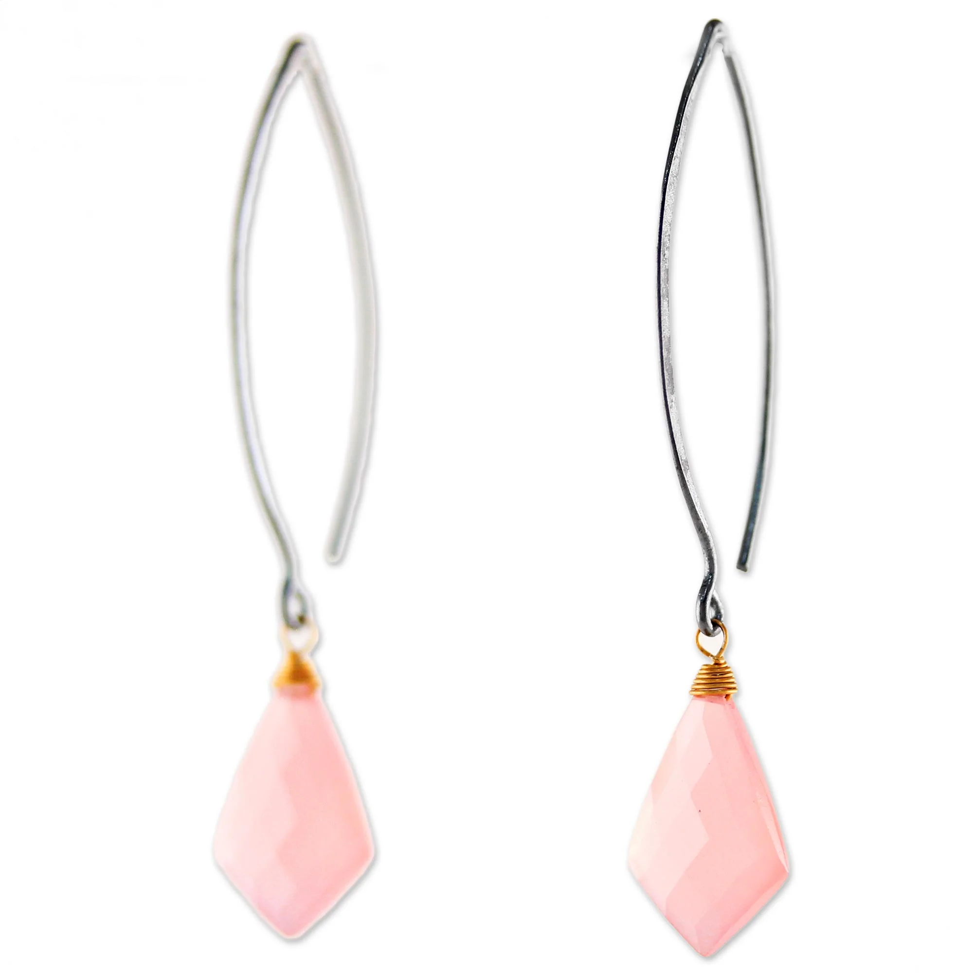 Pink Lily Crystals Long Pink Gold Accent Chalcedony Dangle Earrings Thailand - Image 5