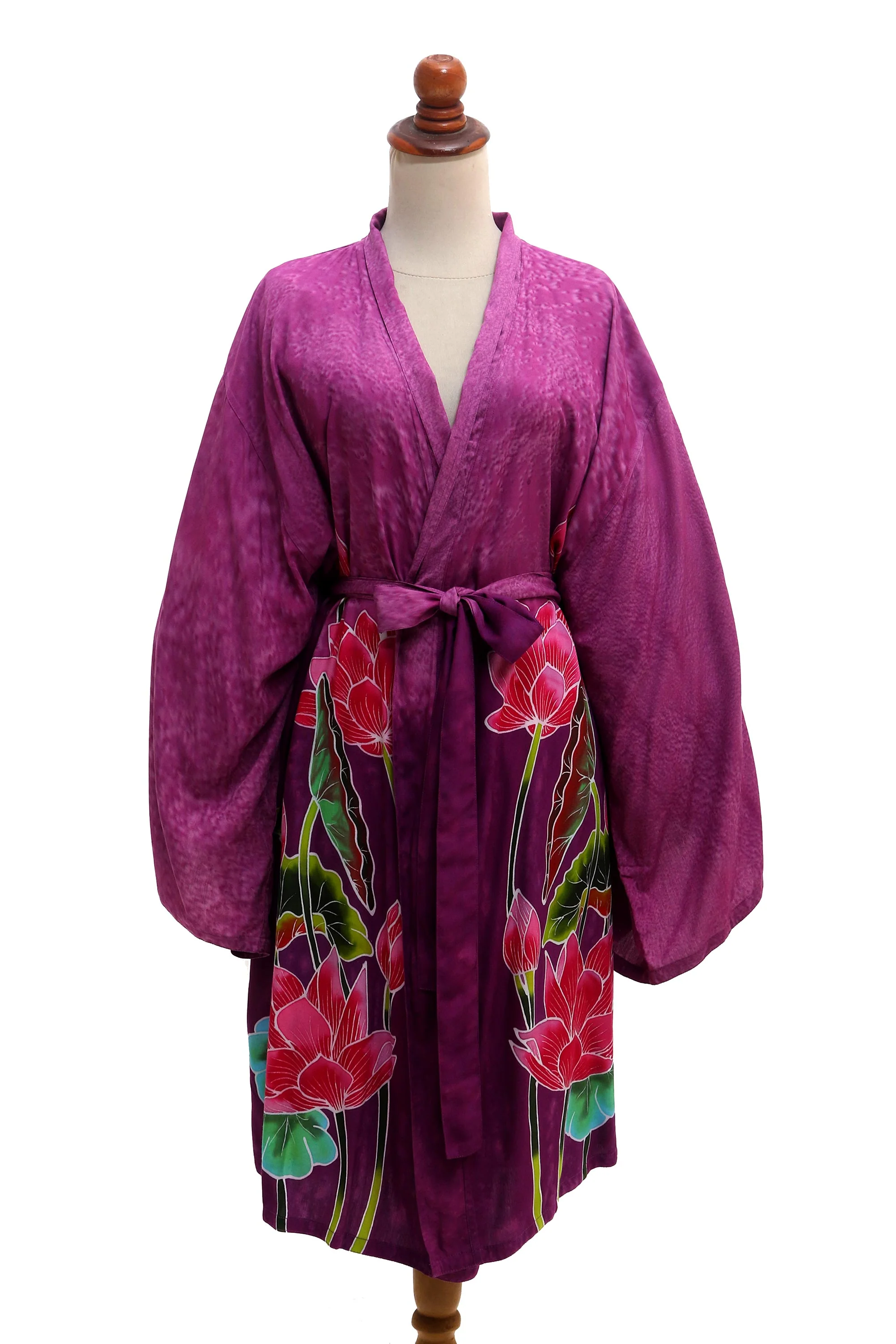 Pink Lotus Hand-Painted Lotus Flower Rayon Robe - Image 2