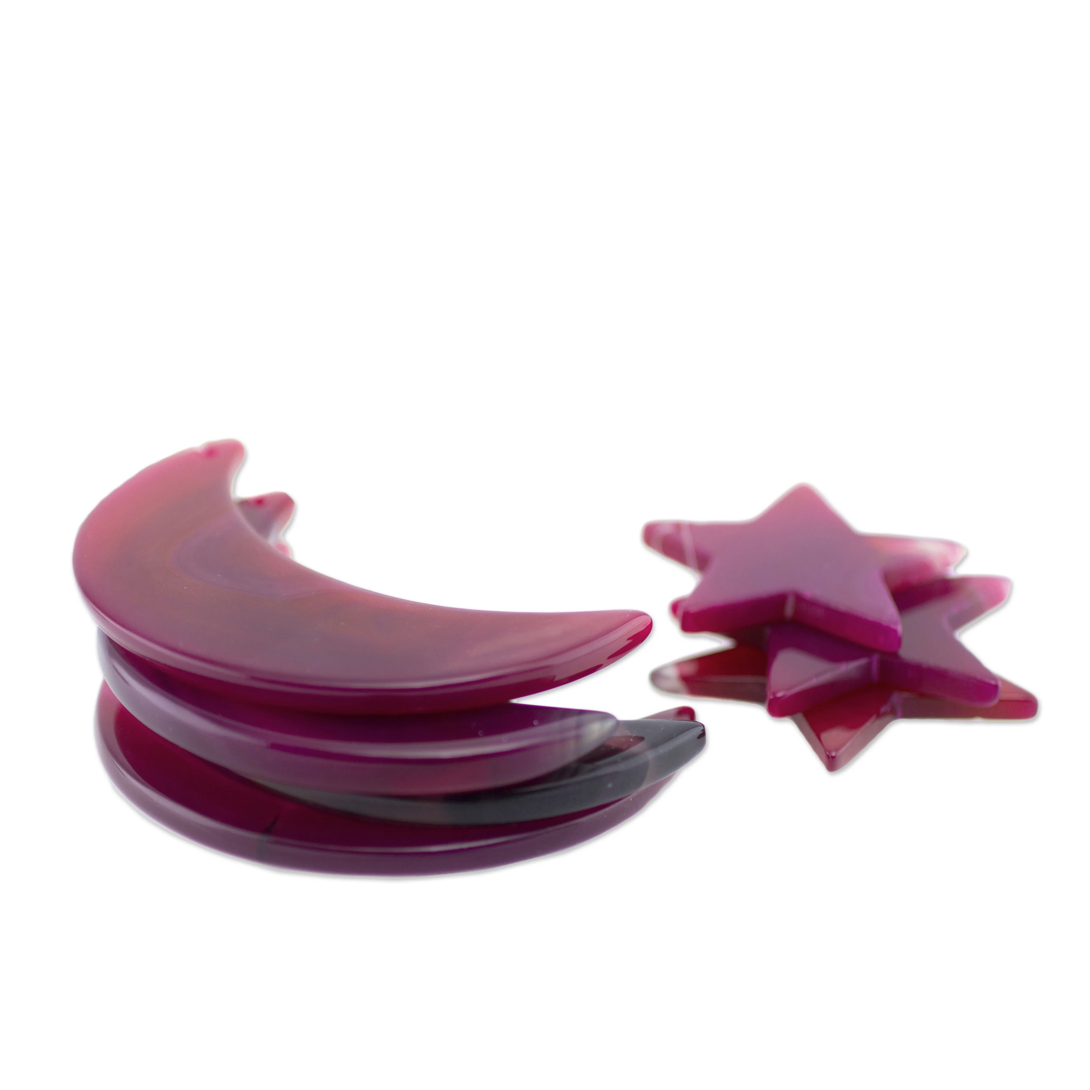Pink Moon and Stars Pink Agate Moon and Star Wind Chimes from Brazil - Image 5