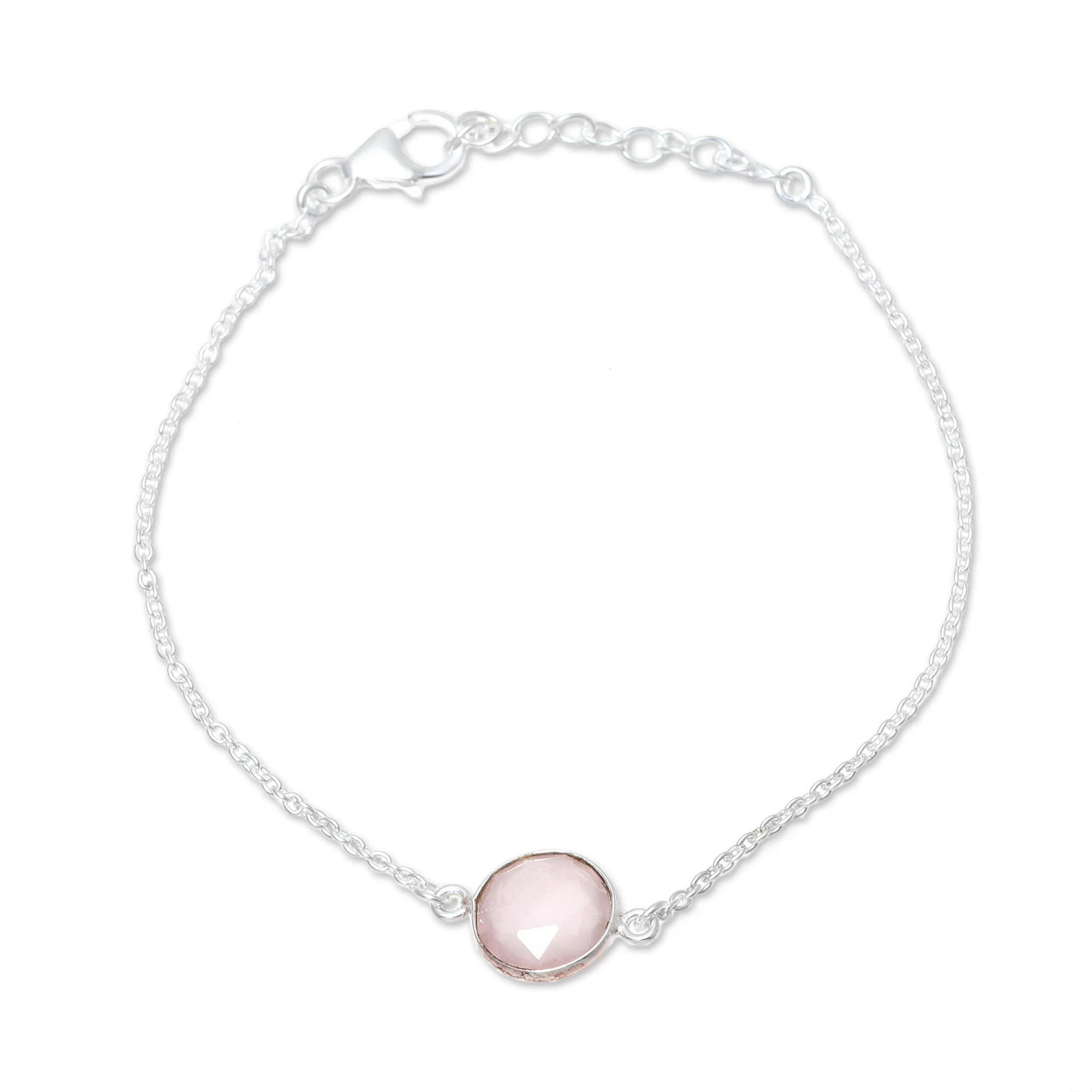 Pink Night Adjustable Rose Quartz Pendant Bracelet from India - Image 2