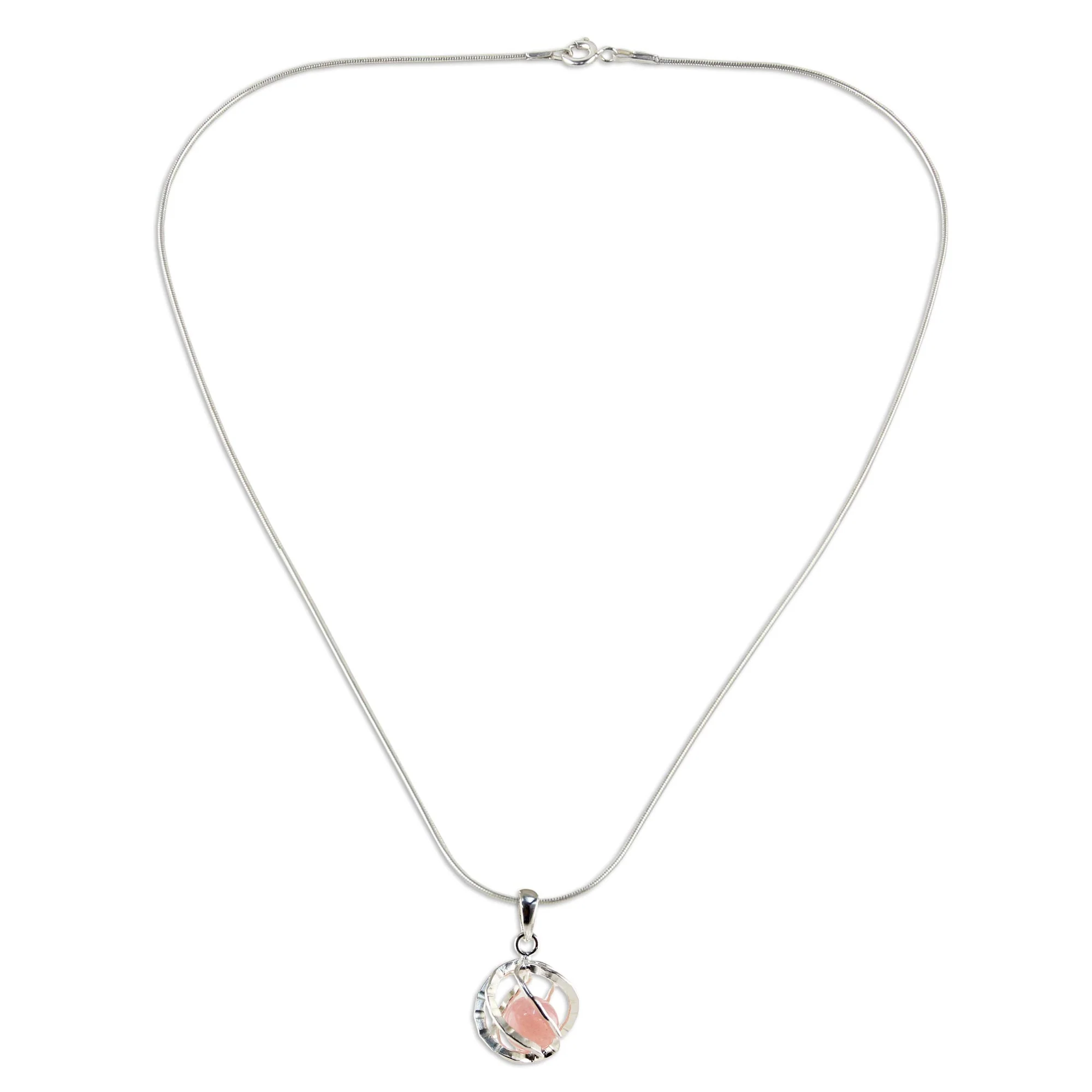 Pink Orb of Energy Quartz Silver Necklace - Image 5