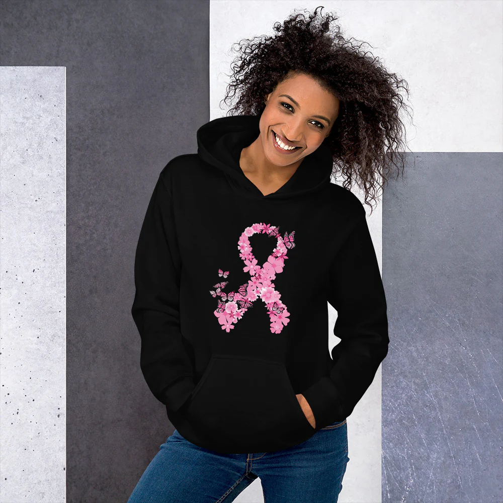 Pink Ribbon Butterflies Take Flight Hoodie - Image 2