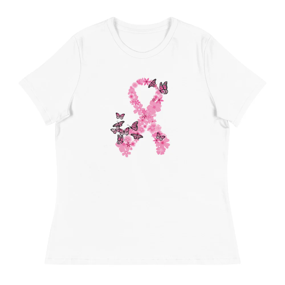 Pink Ribbon Butterflies Take Flight Women's Relaxed T-Shirt - Image 7