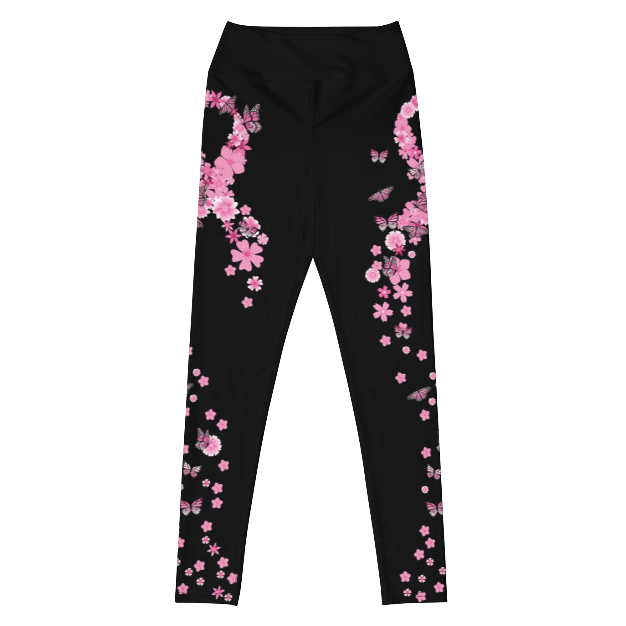 Pink Ribbon Butterflies Take Flight Yoga Leggings - Image 2