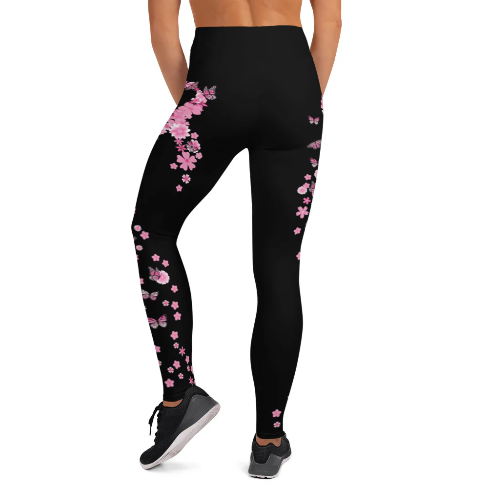 Pink Ribbon Butterflies Take Flight Yoga Leggings - Image 5