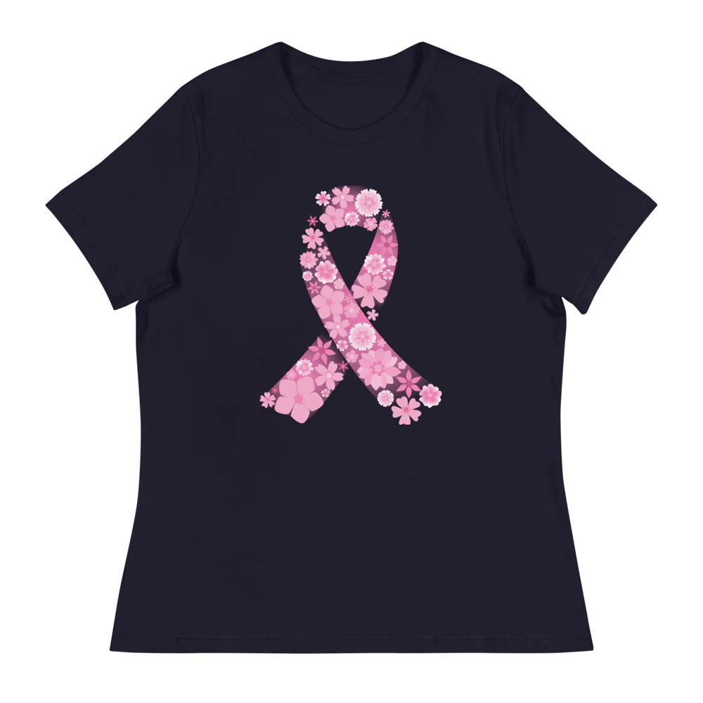 Pink Ribbon Floral Women's Relaxed T-Shirt - Image 3