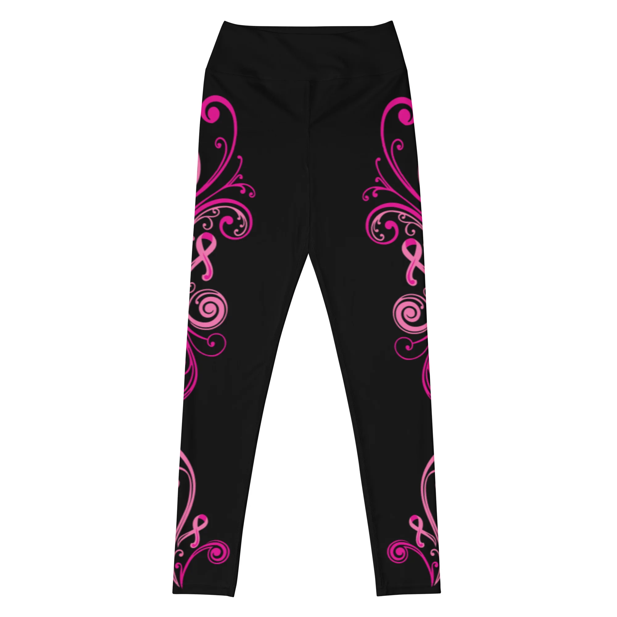 Pink Ribbon Swirls Yoga Leggings - Image 3