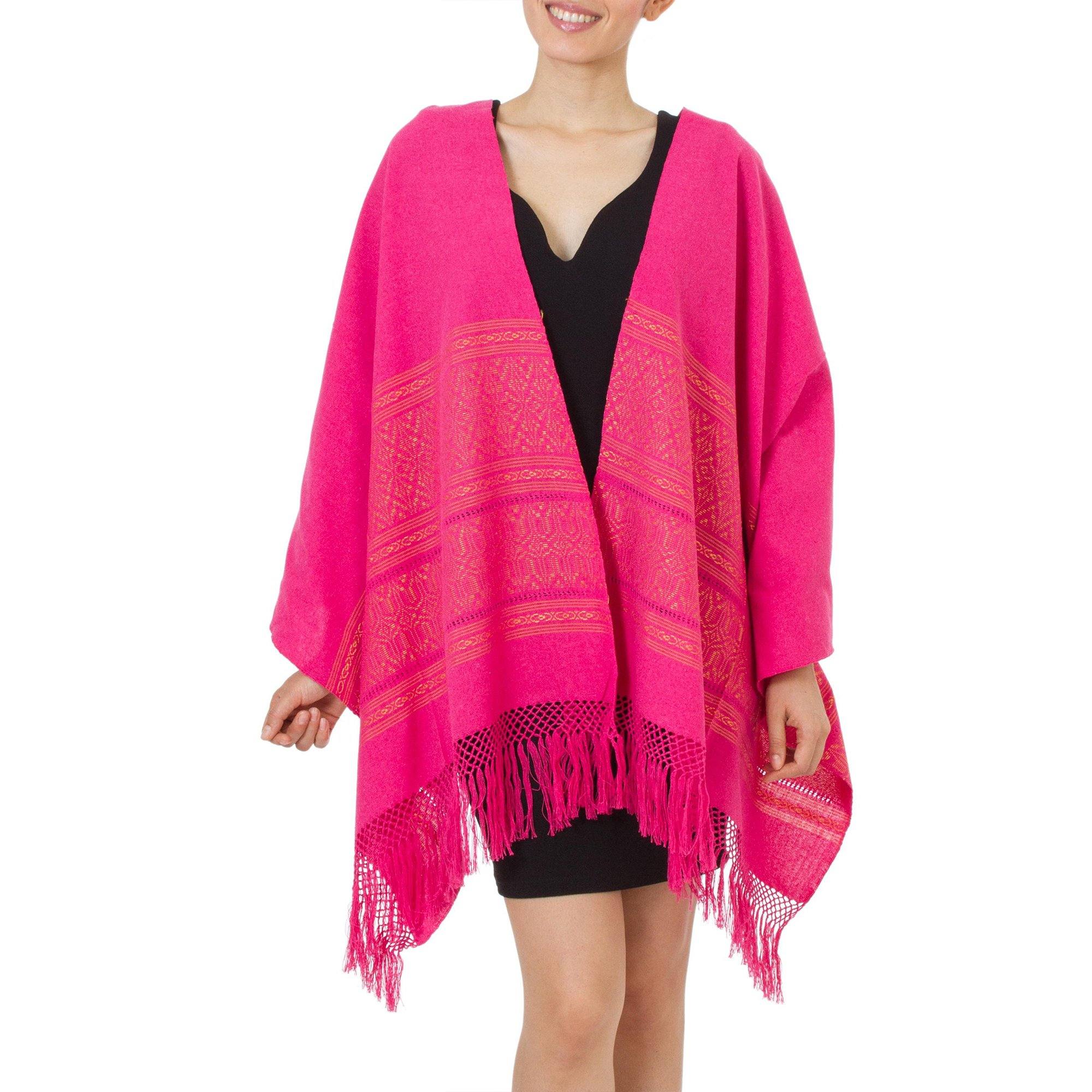 Pink Zapotec Woven Cotton Shawl - Image 2