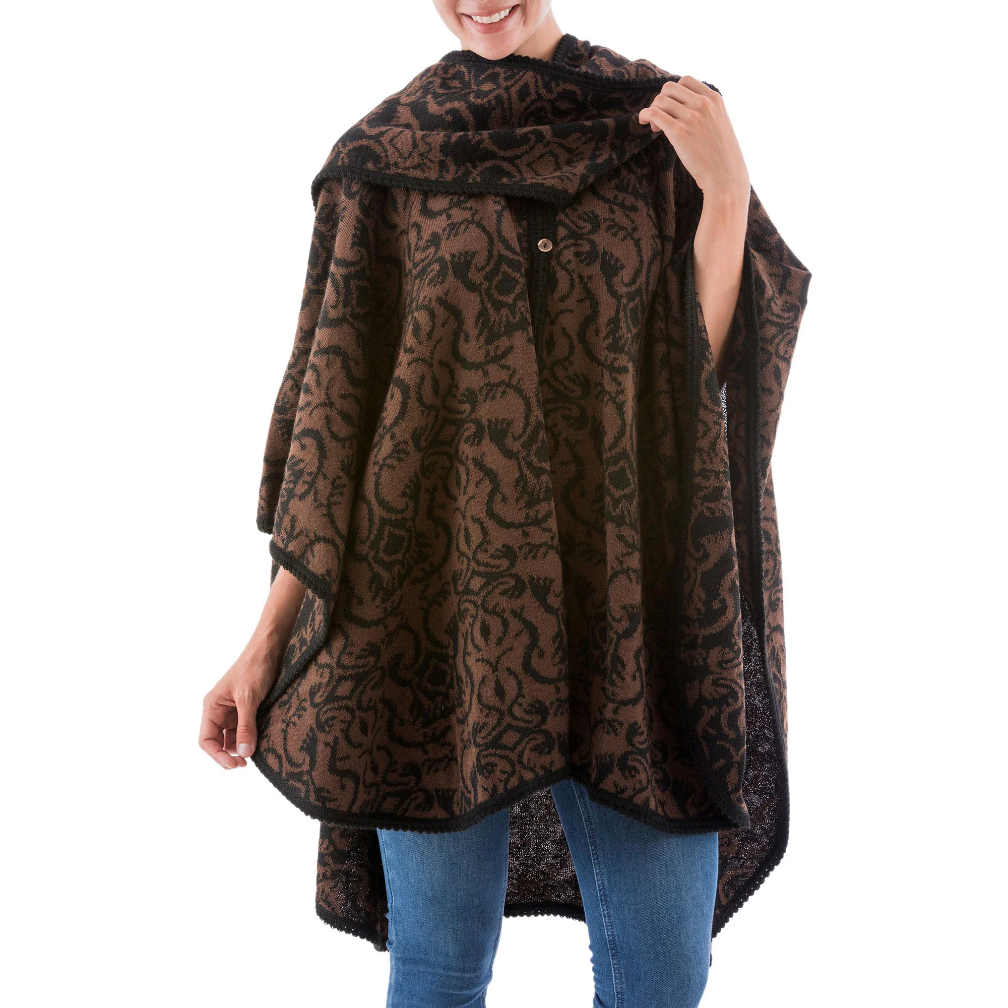 Piura Flora Alpaca Blend Ruana Cloak Poncho - Image 2
