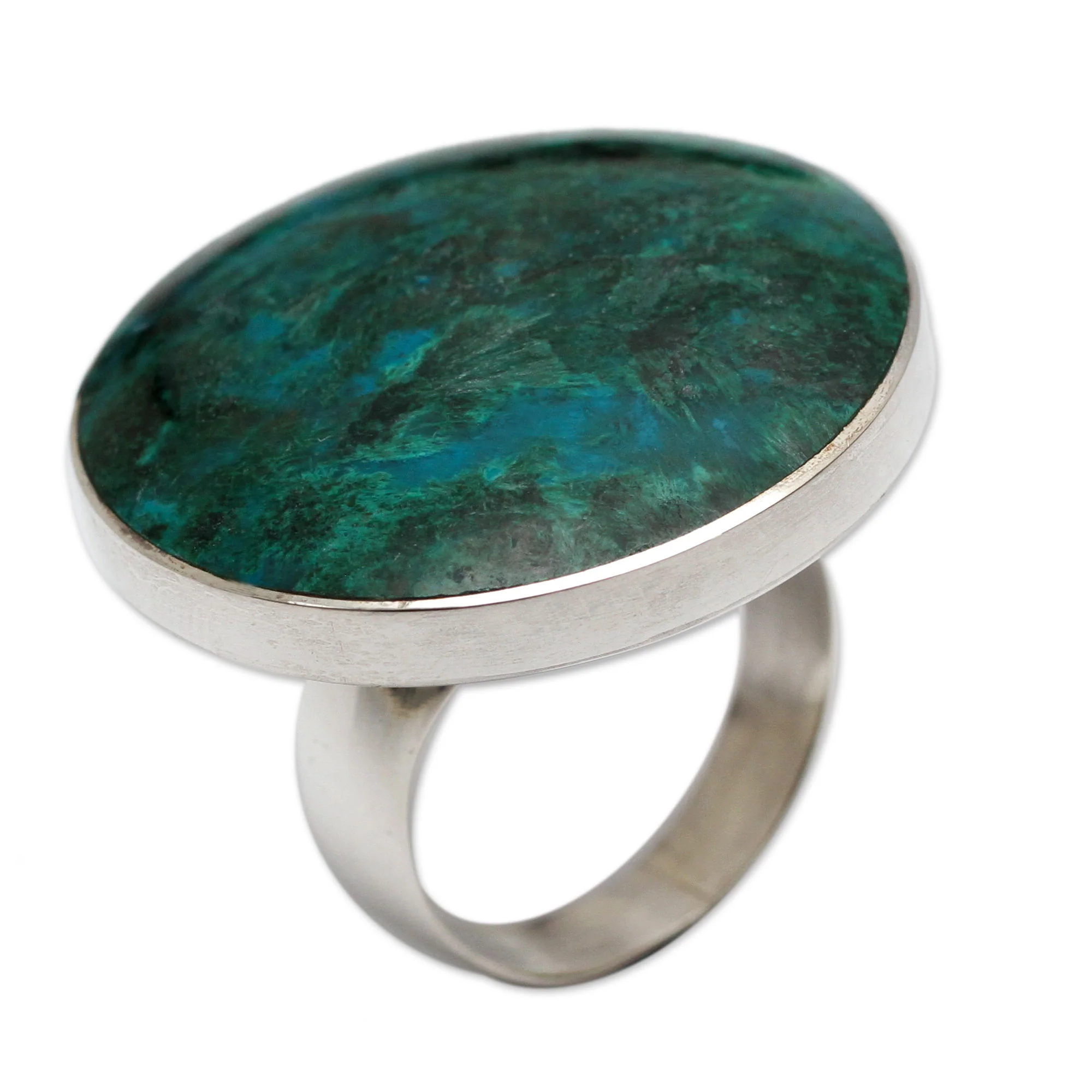 Planet Chrysocolla and Sterling Silver Ring Peru - Image 2