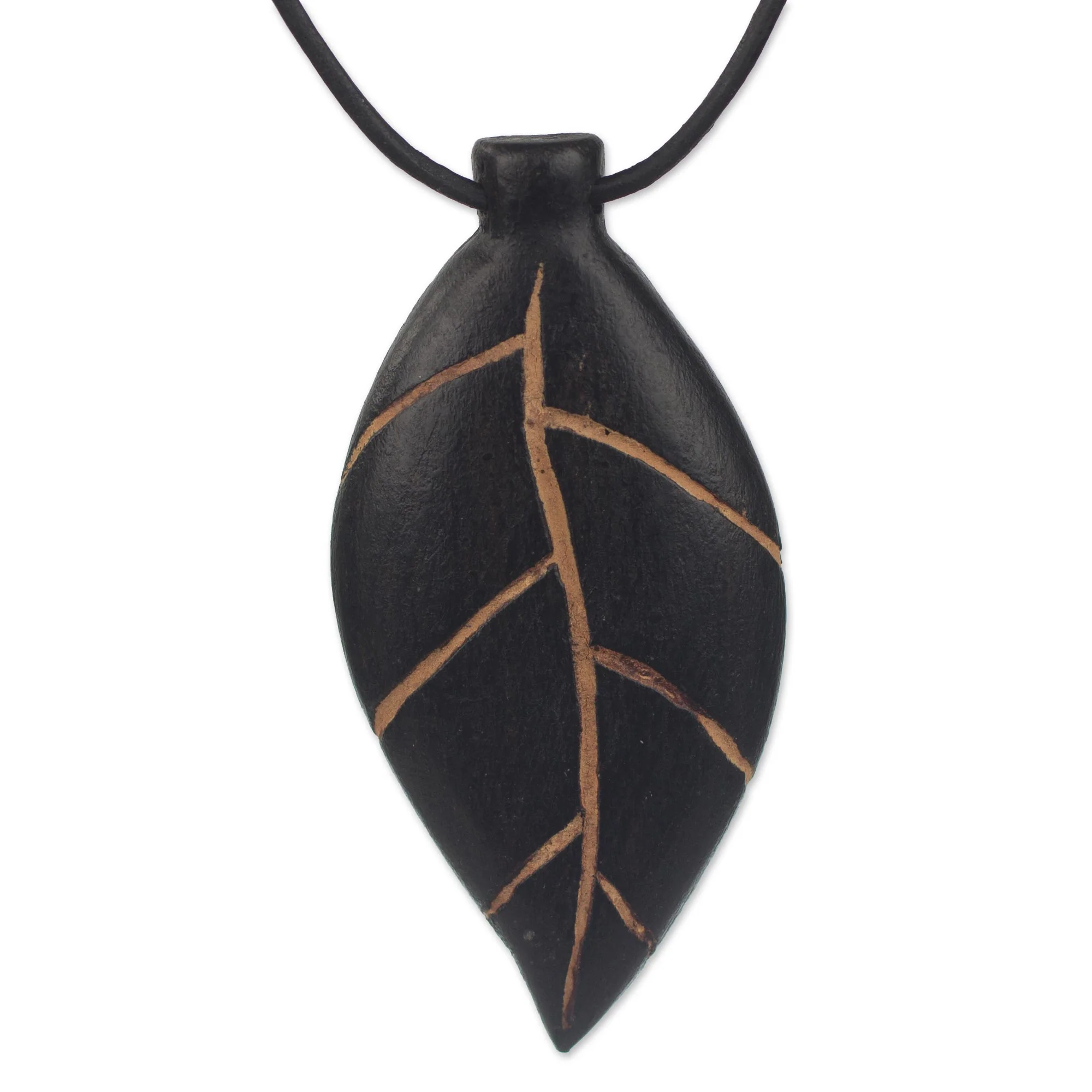 Plants Are Life Unique Teak Wood Leaf Pendant Necklace - Image 3