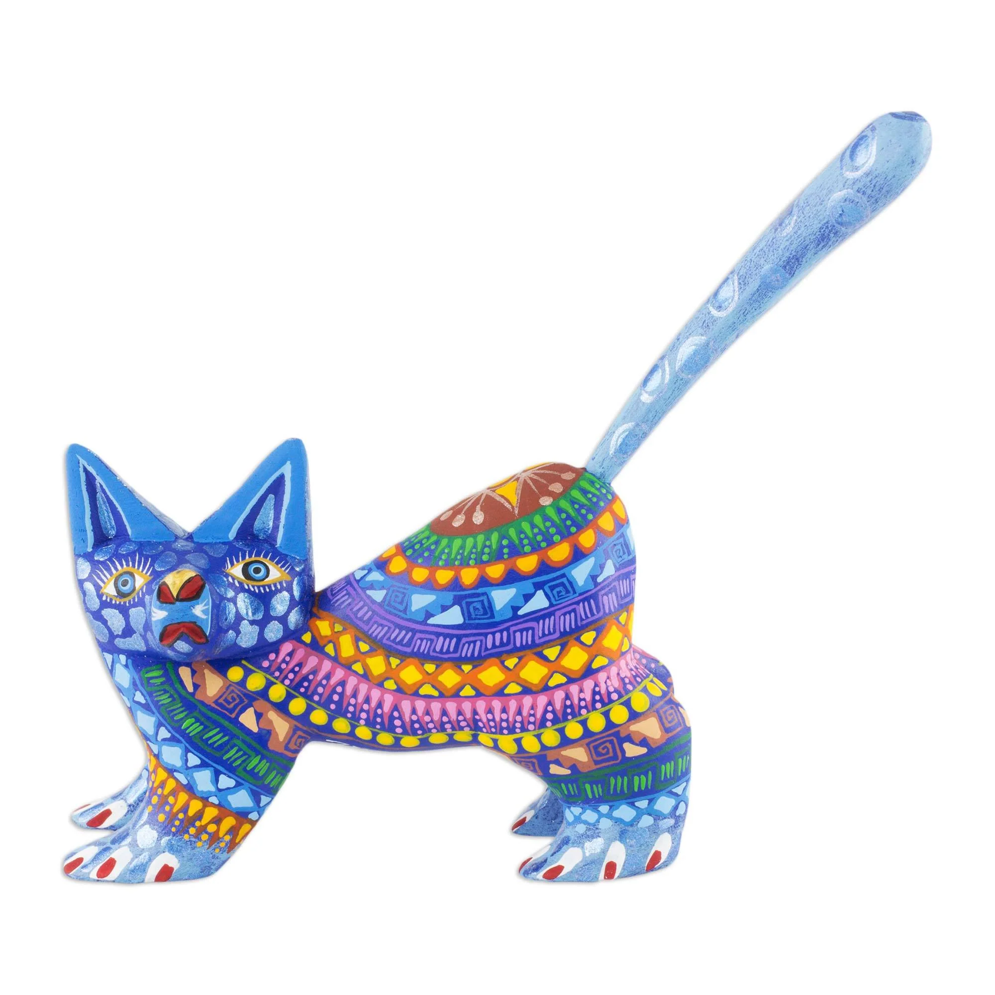 Playful Blue Kitten Wood Sculpture - Image 2