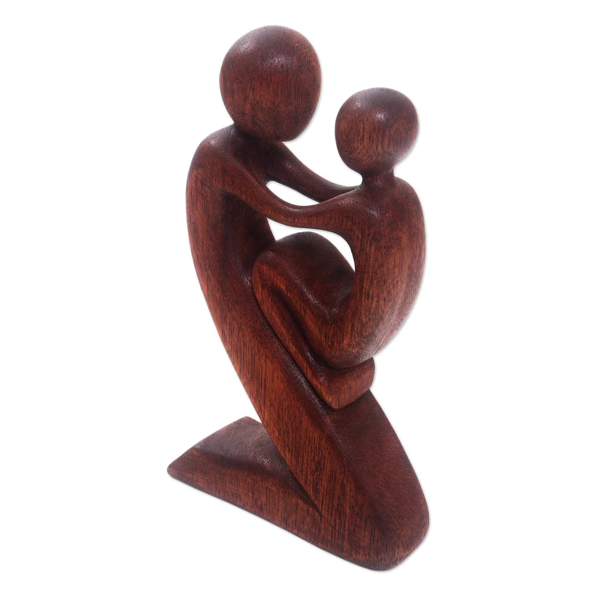 Playful Father Suar Wood Father and Child Sculpture from Bali - Image 2