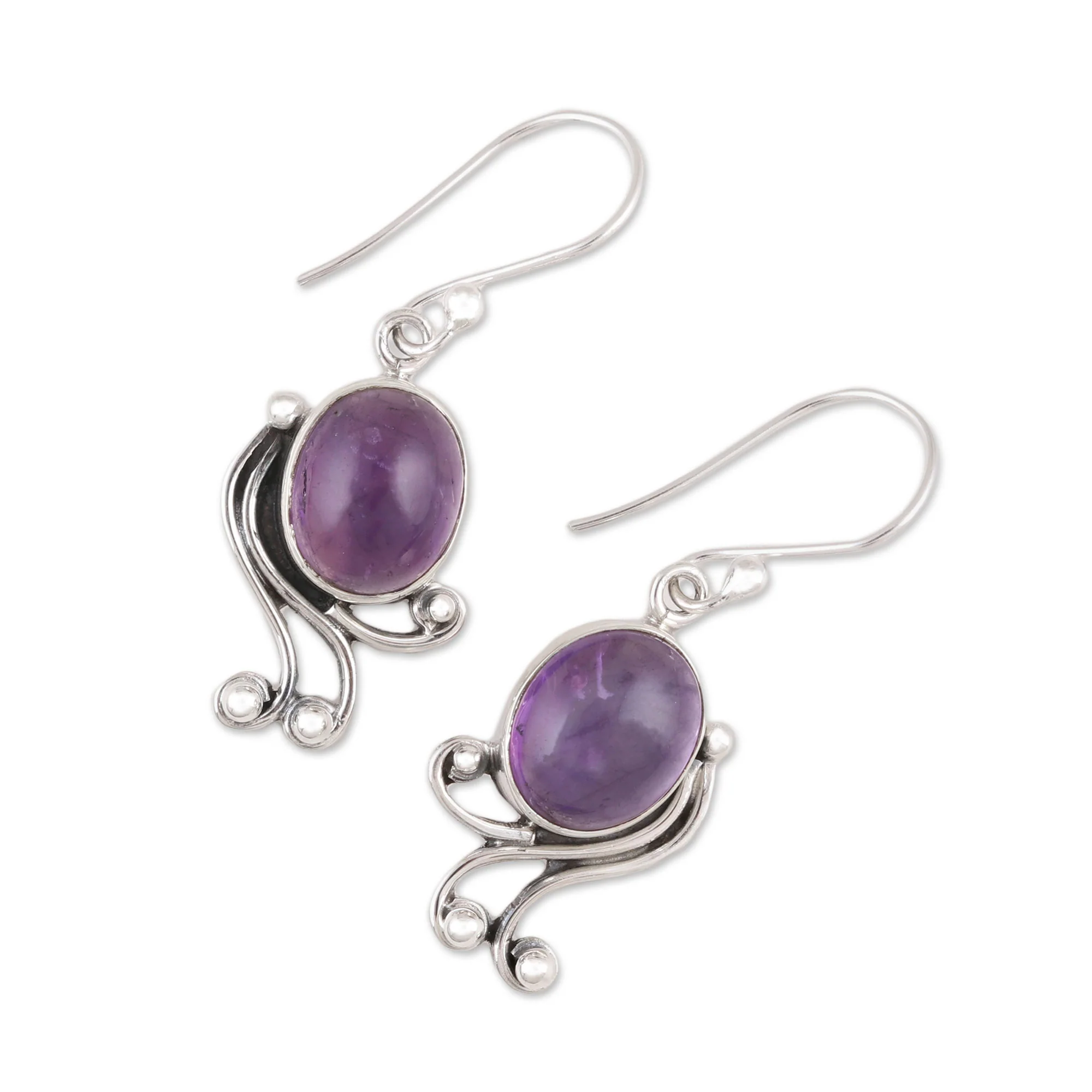 Pleasing Violet Handmade 925 Sterling Silver Amethyst Dangle Earrings - Image 4