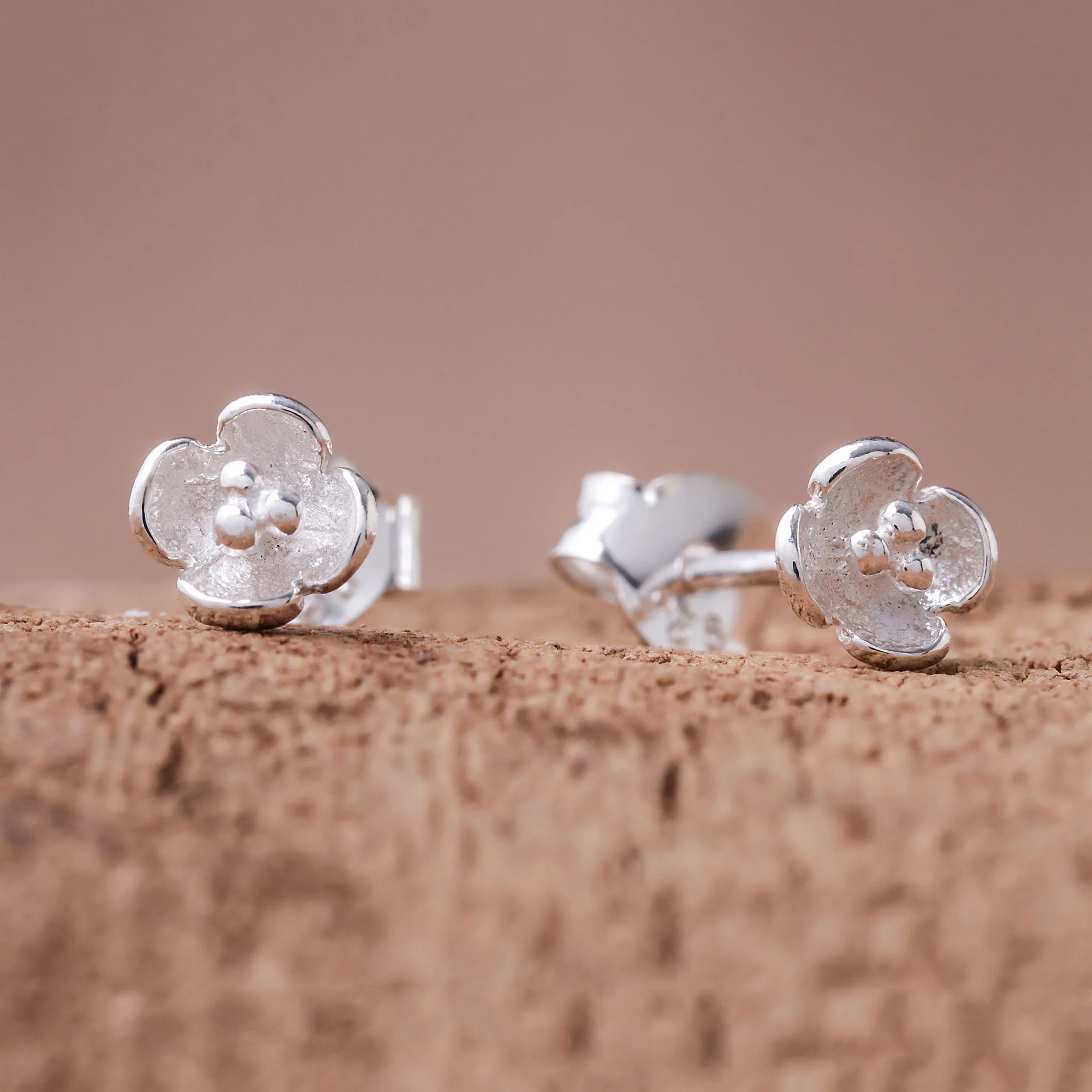 Pollinators Floral Sterling Silver Stud Earrings Crafted in Thailand - Image 3