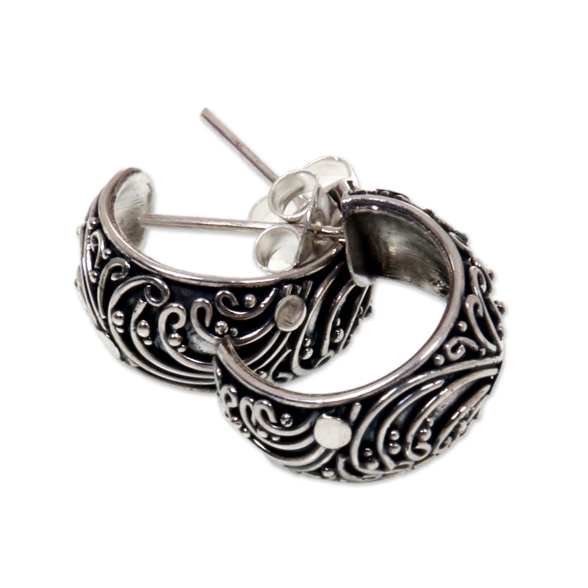 Prairie Sterling Silver Half Hoop Earrings from Indonesia - Image 4