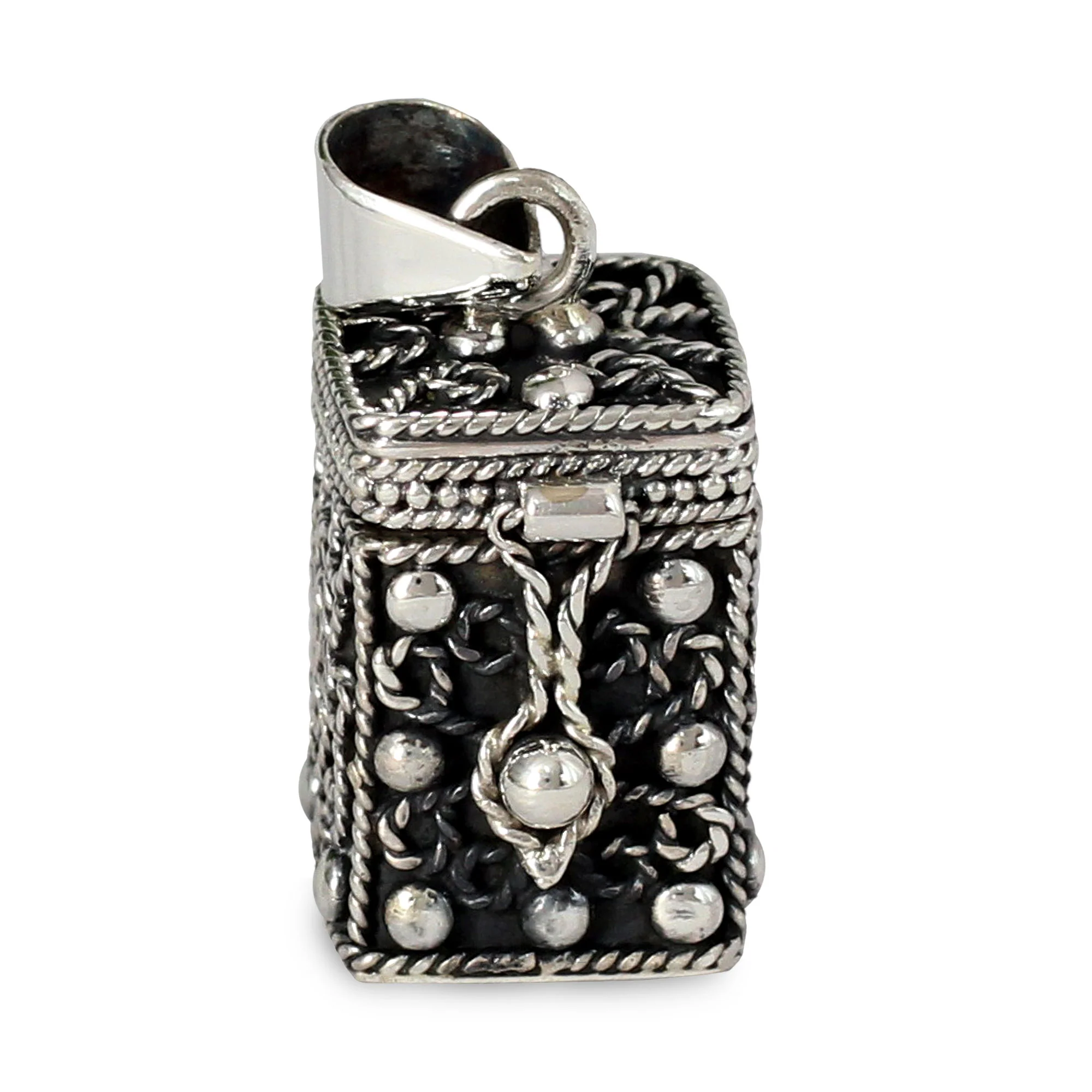 Prayer Box Square Locket Pendant Artisan Crafted Silver Jewelry - Image 2