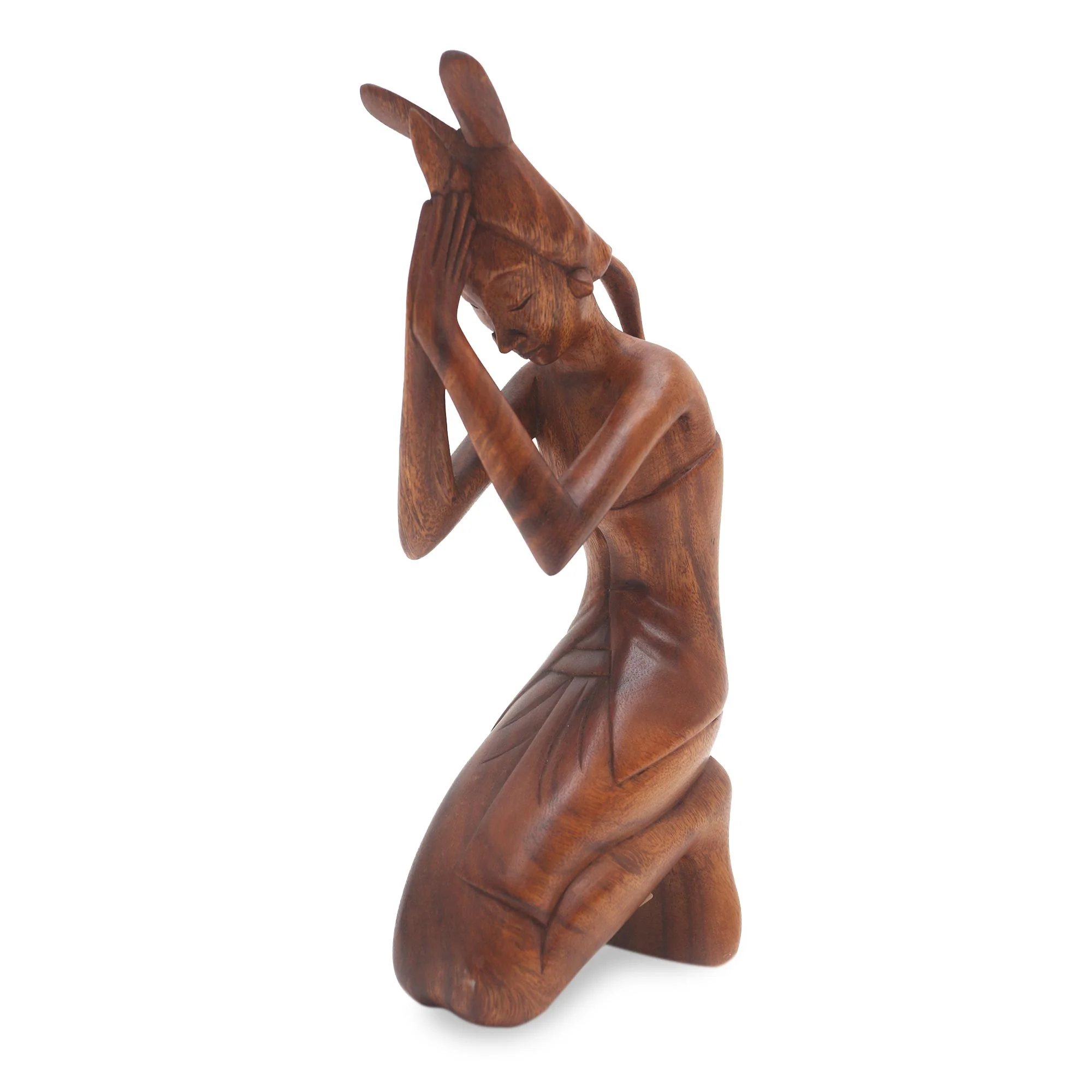 Praying Woman Wood statuette - Image 3