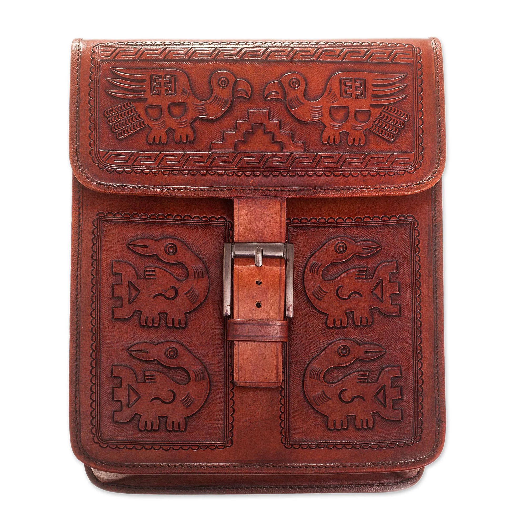 Pre-Hispanic Birds Leather Sling with Pre-Hispanic Bird Motifs from Peru - Image 2