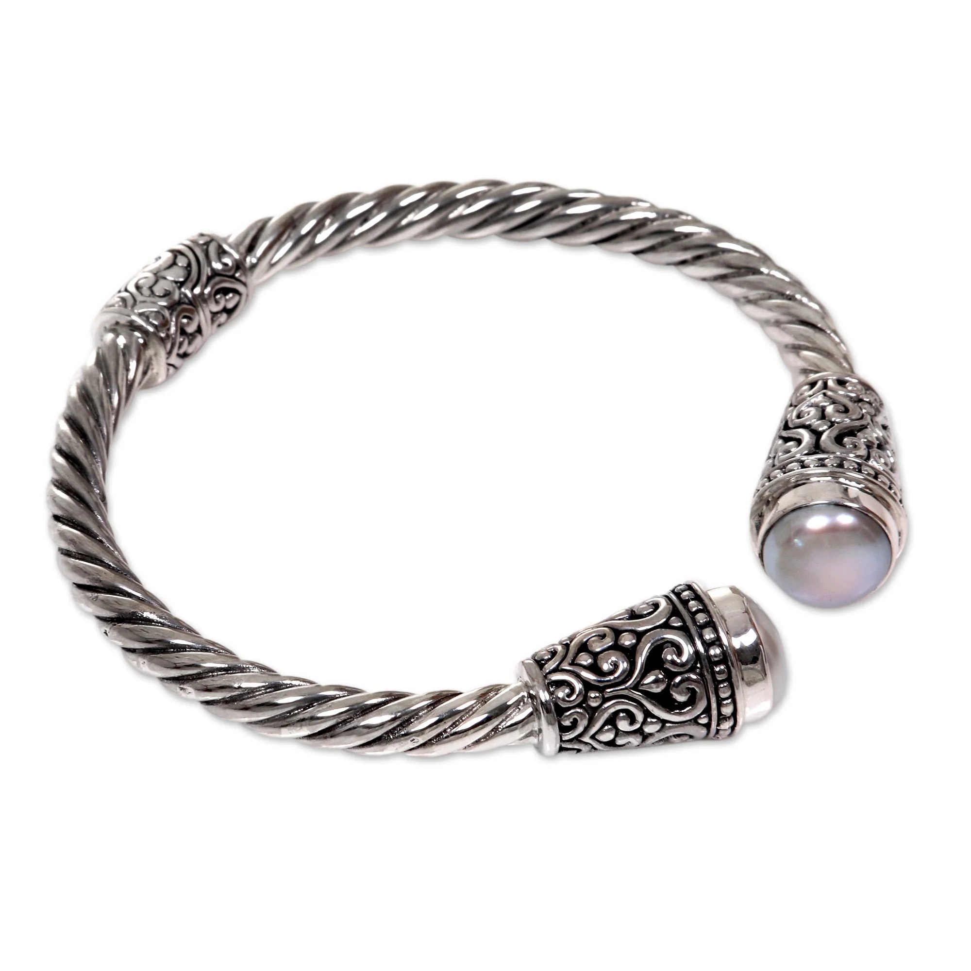 Precious Dewdrops Hand Crafted Cultured Freshwater Pearl Cuff Bracelet - Image 3