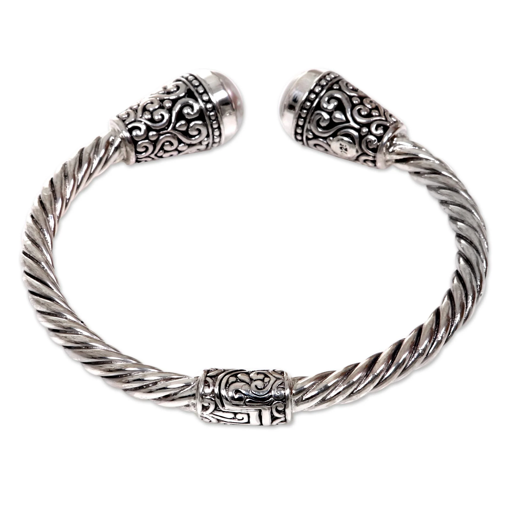 Precious Dewdrops Hand Crafted Cultured Freshwater Pearl Cuff Bracelet - Image 4
