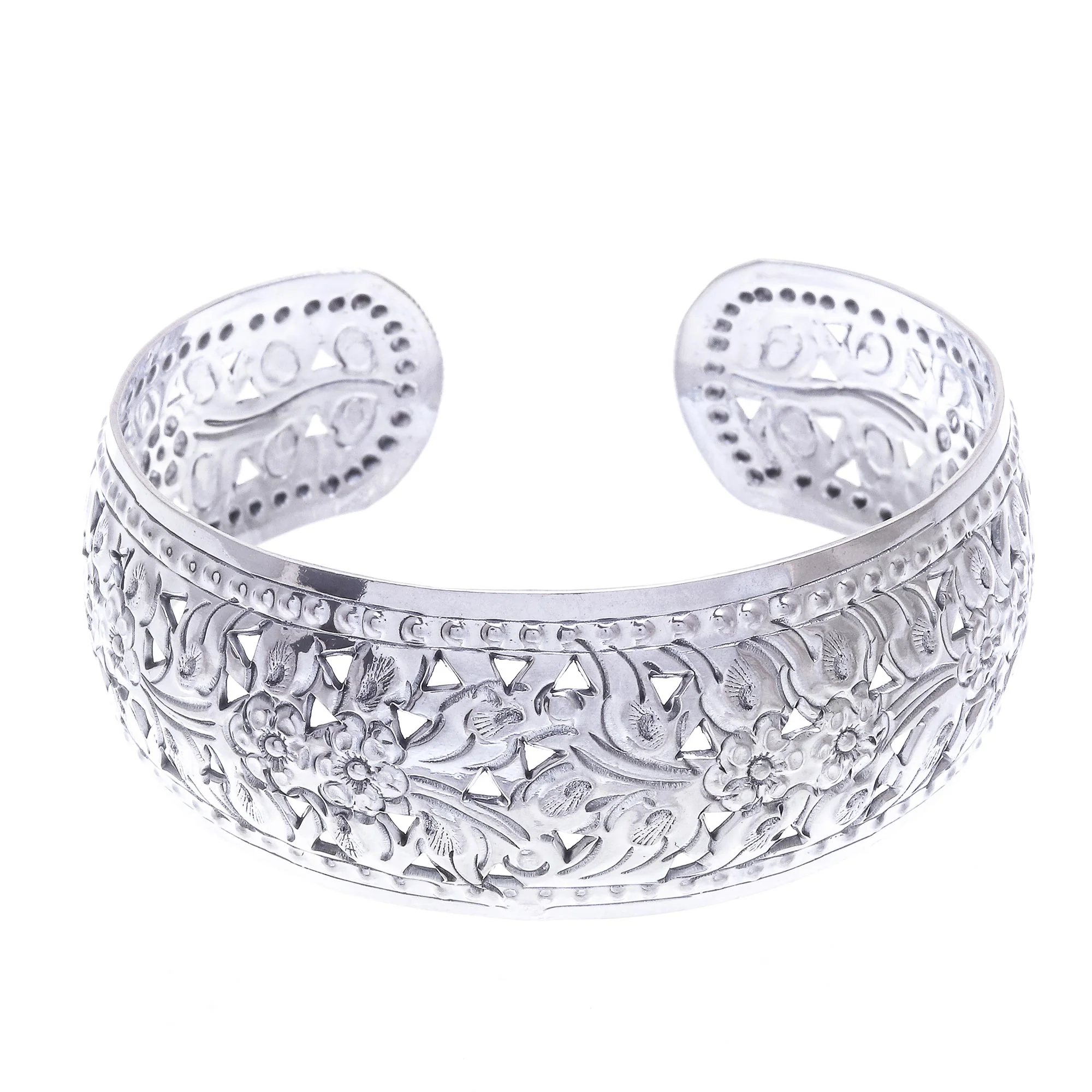 Precious Garland Unique Floral Sterling Silver Cuff Bracelet - Image 2