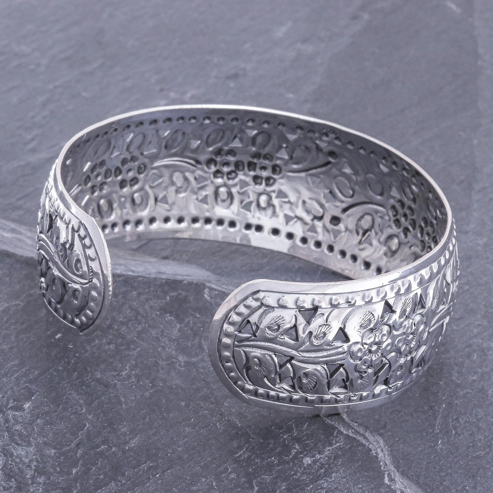 Precious Garland Unique Floral Sterling Silver Cuff Bracelet - Image 3