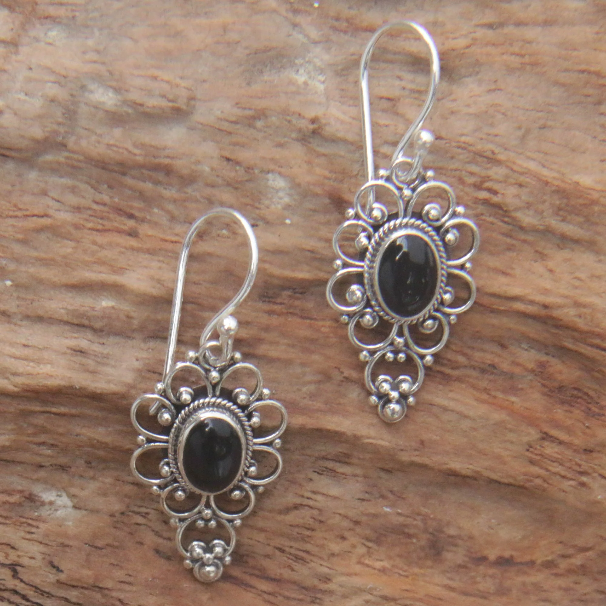 Precious Night Onyx Cabochon Dangle Earrings - Image 4