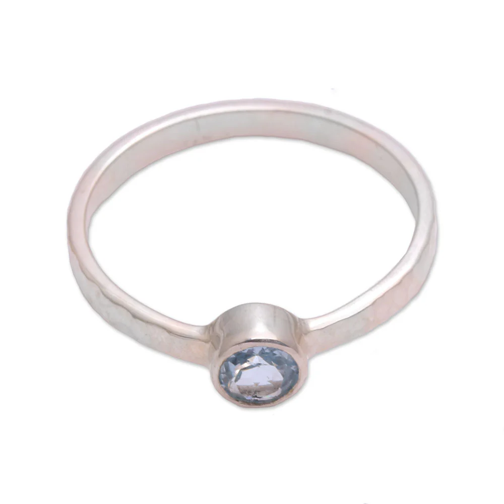 Pretty Paradox Blue Topaz and Hammered Sterling Silver Solitaire Ring - Image 2