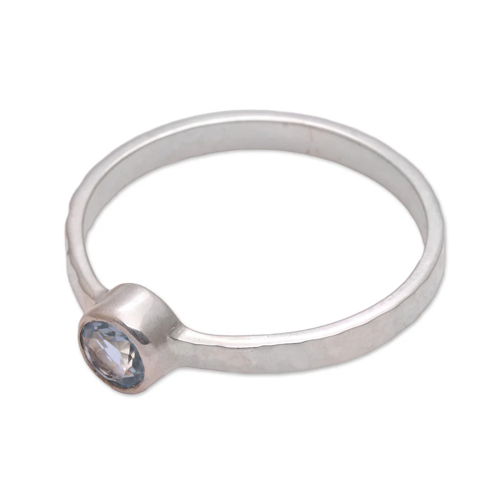 Pretty Paradox Blue Topaz and Hammered Sterling Silver Solitaire Ring - Image 5